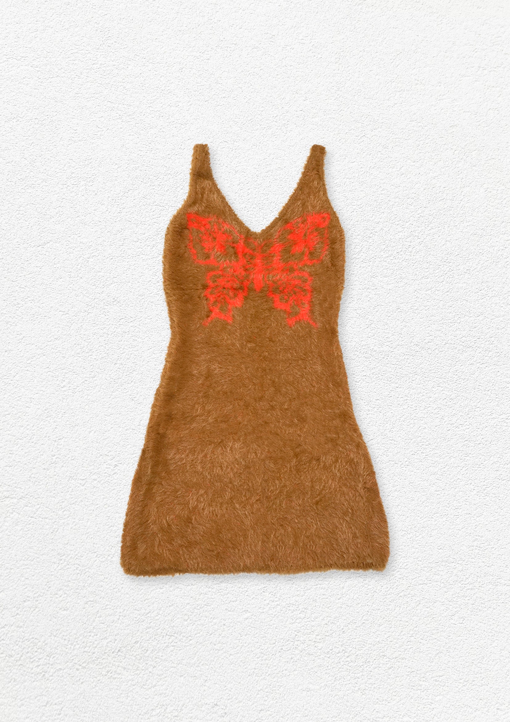 Butterfly fluffy knit sling mini dress - bronze