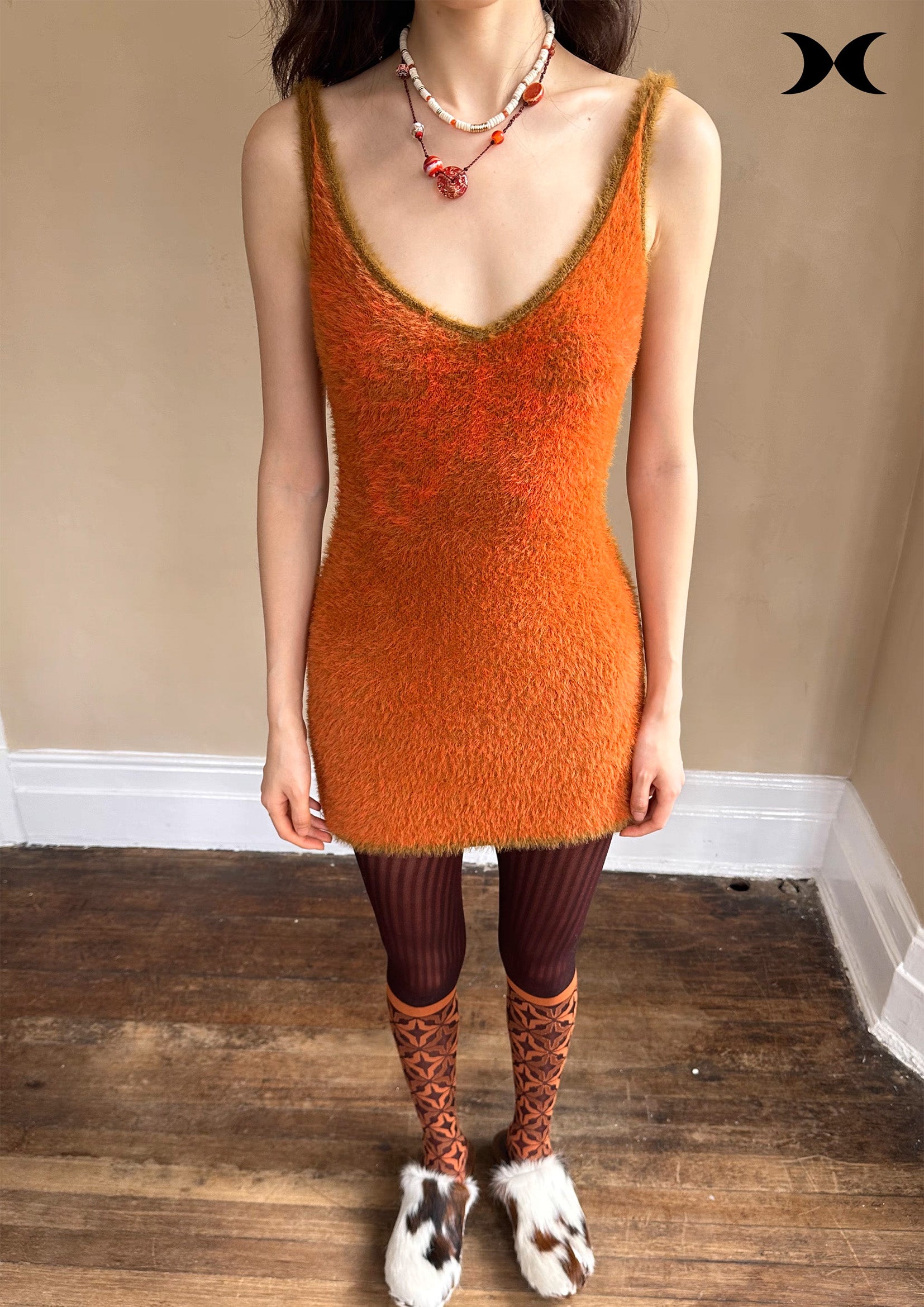 Butterfly fluffy knit sling mini dress - bronze Future Fusion Online Butterfly fluffy knit sling mini dress - bronze Future Fusion Online