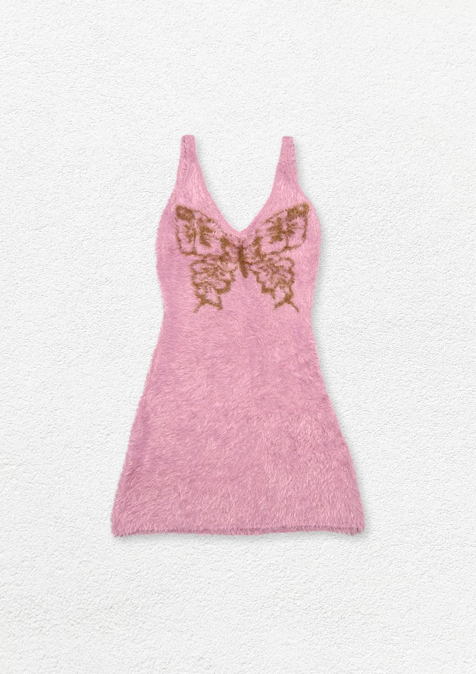 Butterfly fluffy knit sling mini dress - nude pink Future Fusion Online Butterfly fluffy knit sling mini dress - nude pink Future Fusion Online