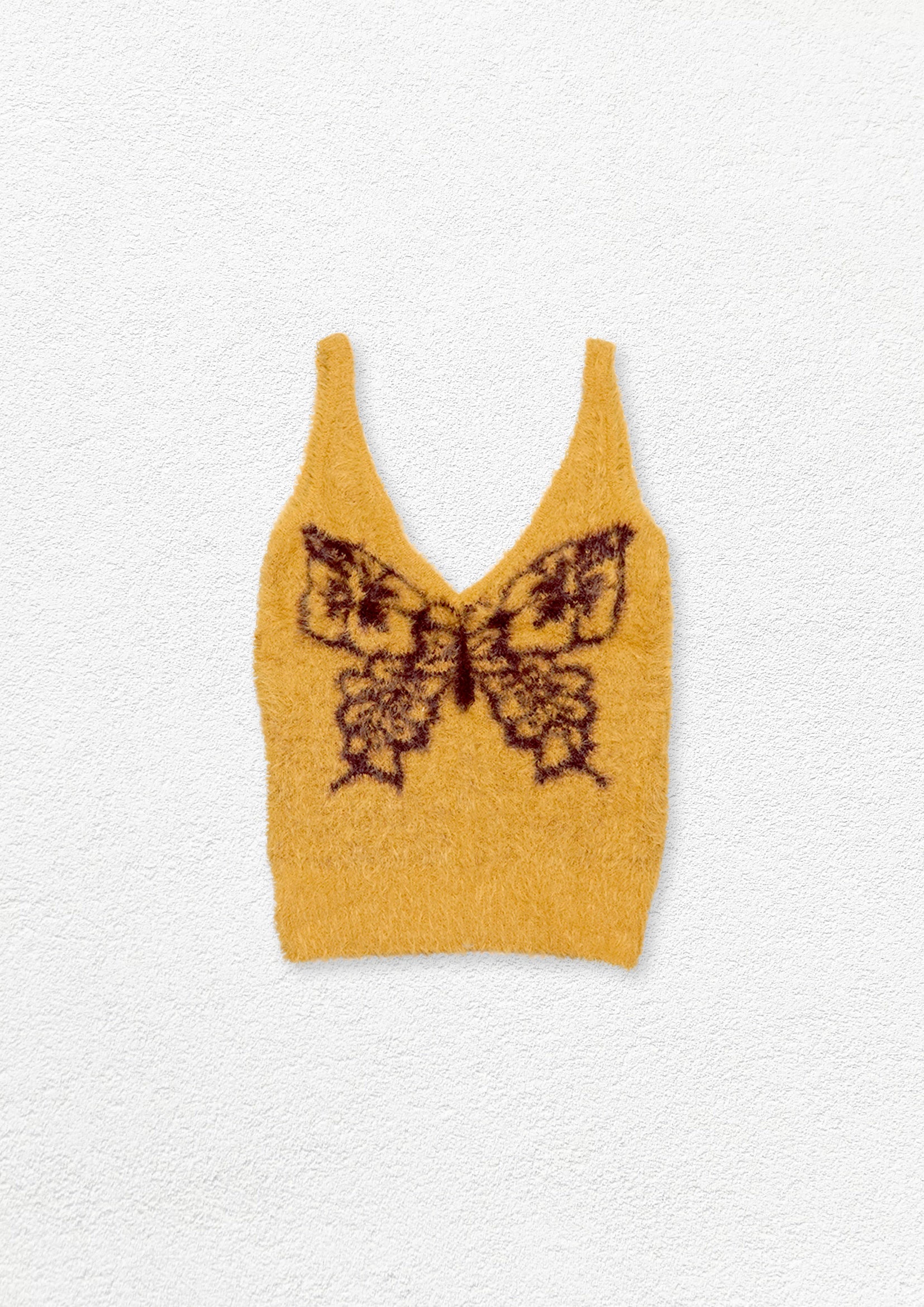 Butterfly fluffy knit sling crop top - amber