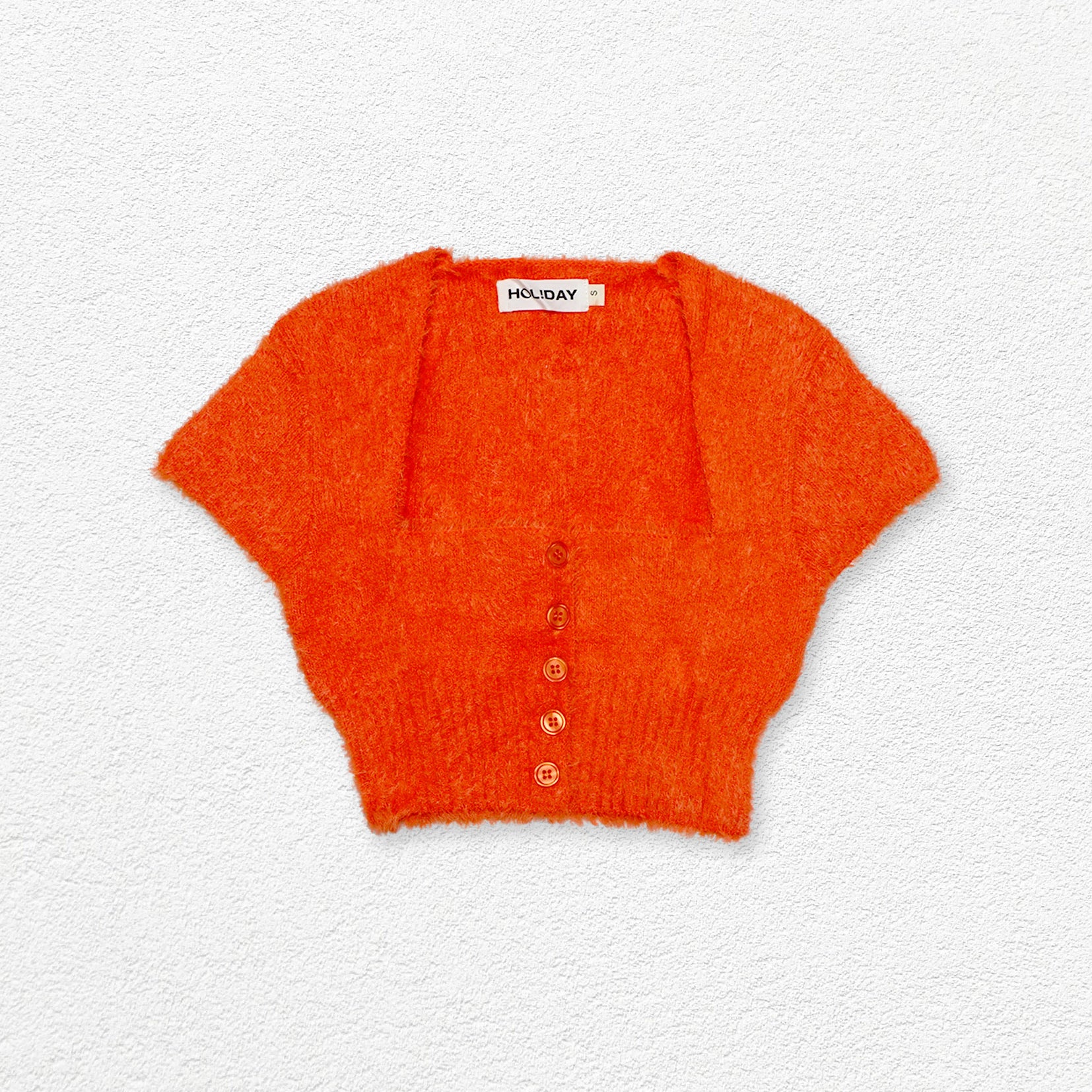 Fluffy knit crop cardigan - orange