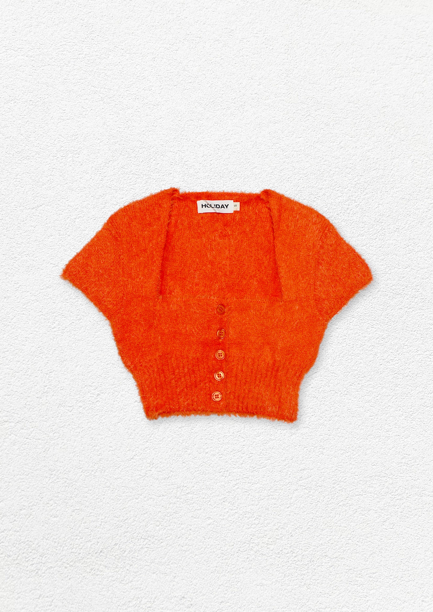 Fluffy knit crop cardigan - orange