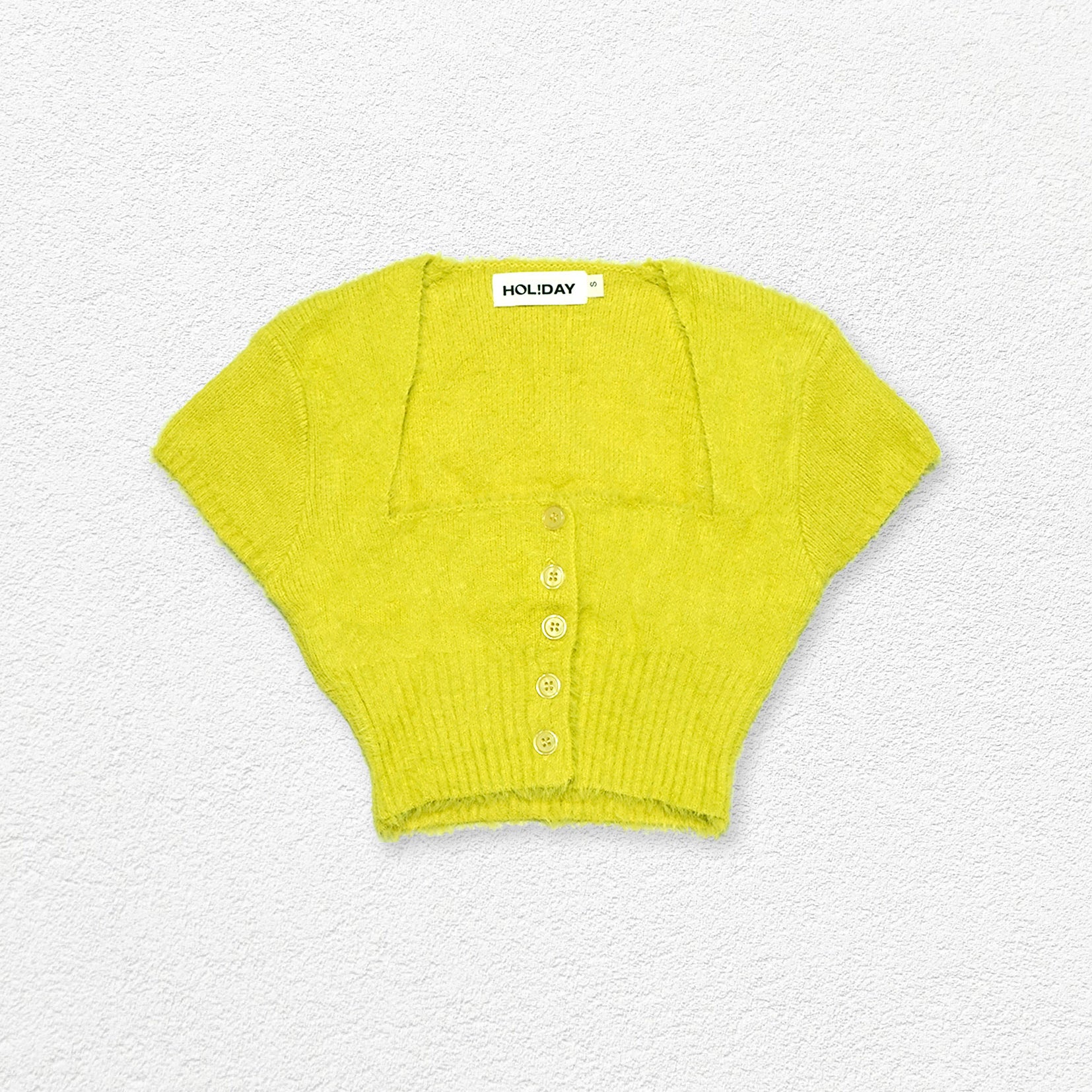 Fluffy knit crop cardigan - lemon