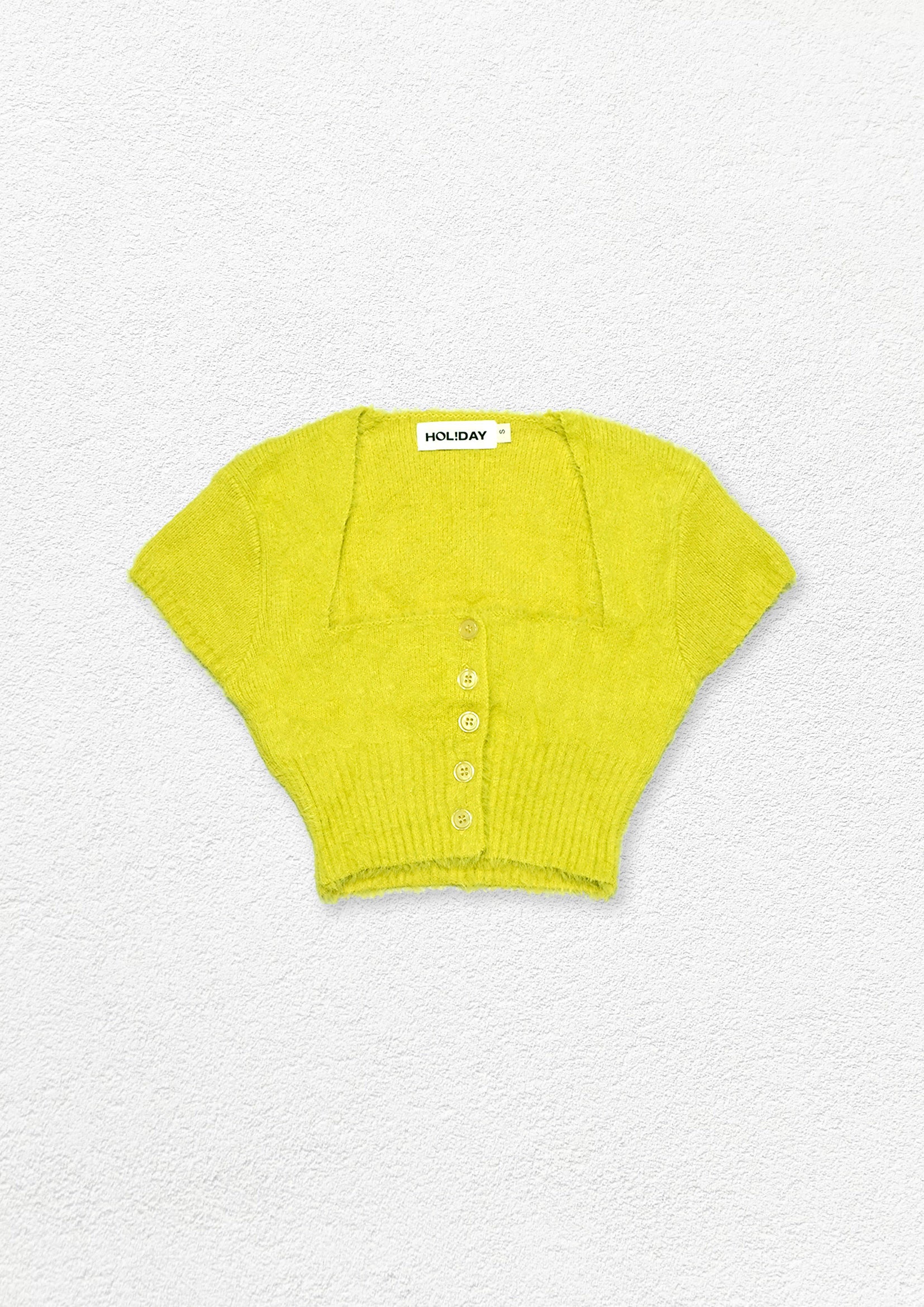 Fluffy knit crop cardigan - lemon