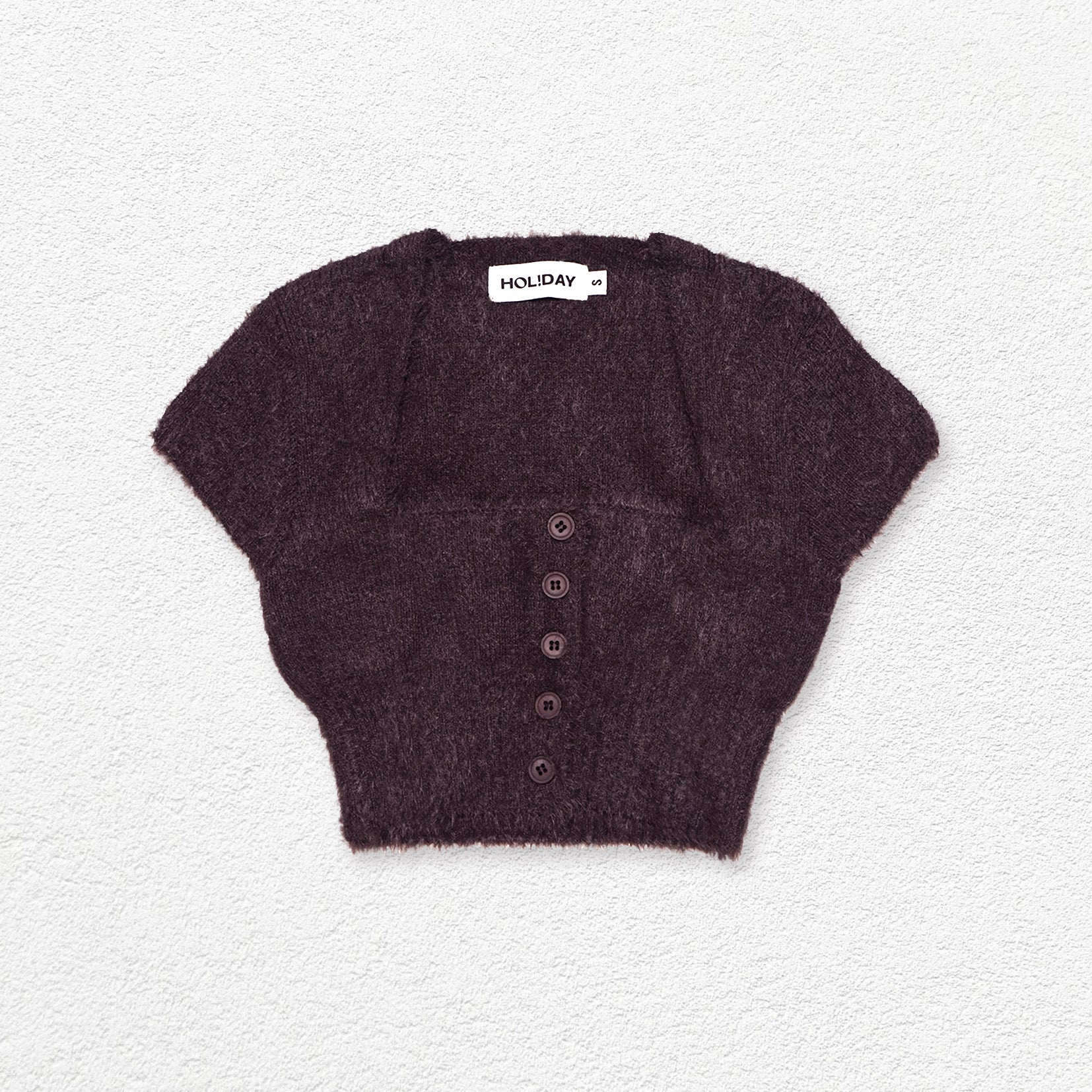 Fluffy knit crop cardigan - chocolate