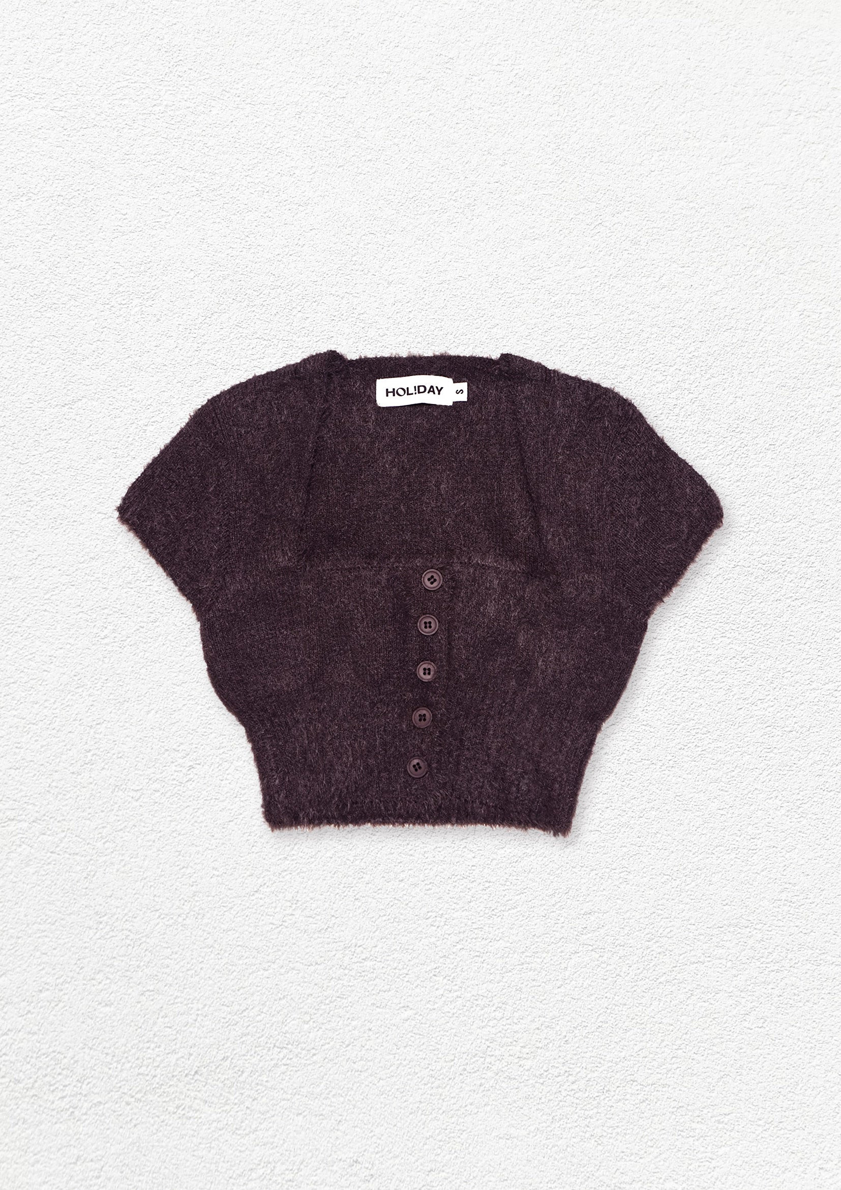 Fluffy knit crop cardigan - chocolate