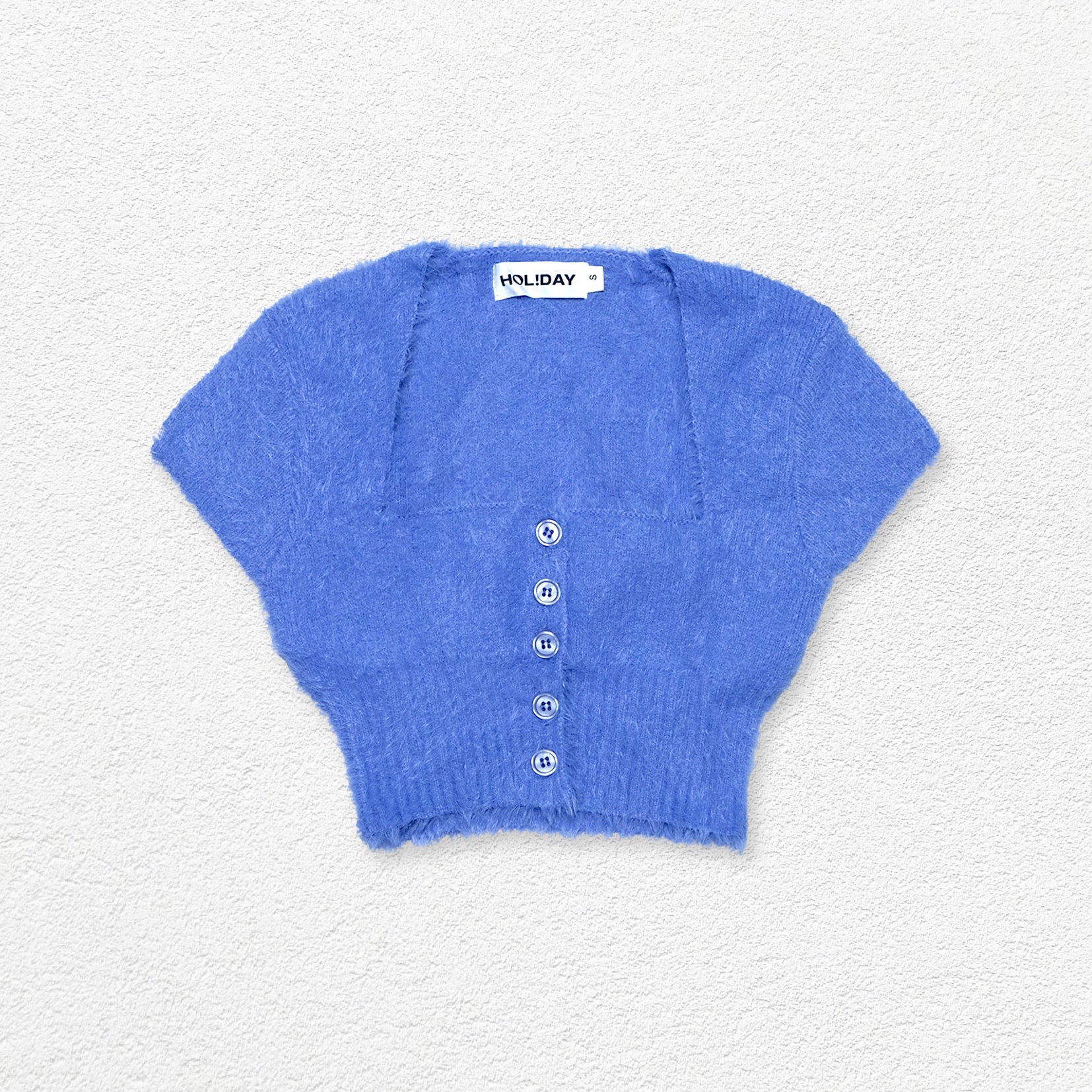 Fluffy knit crop cardigan - cornflower blue