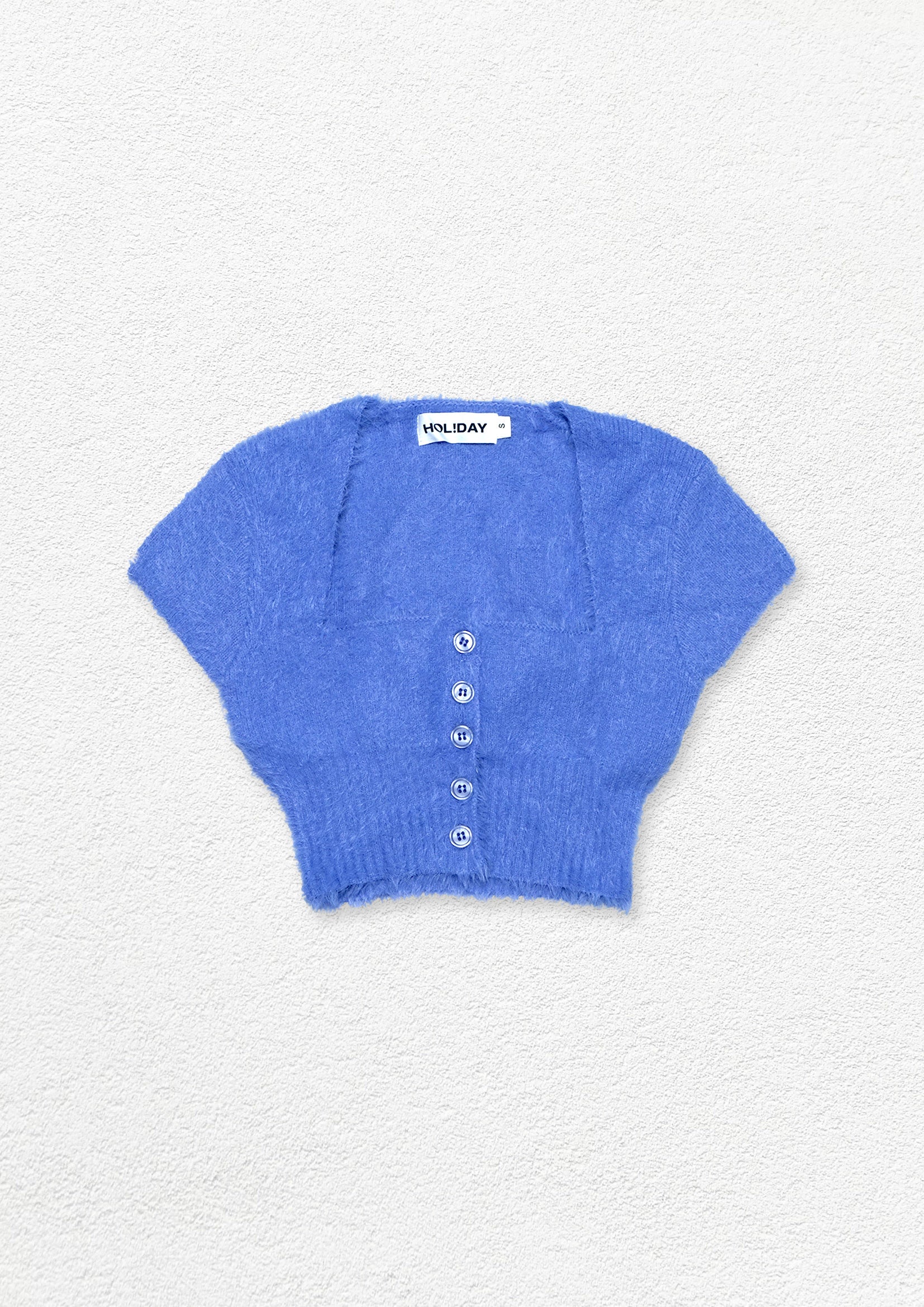 Fluffy knit crop cardigan - cornflower blue