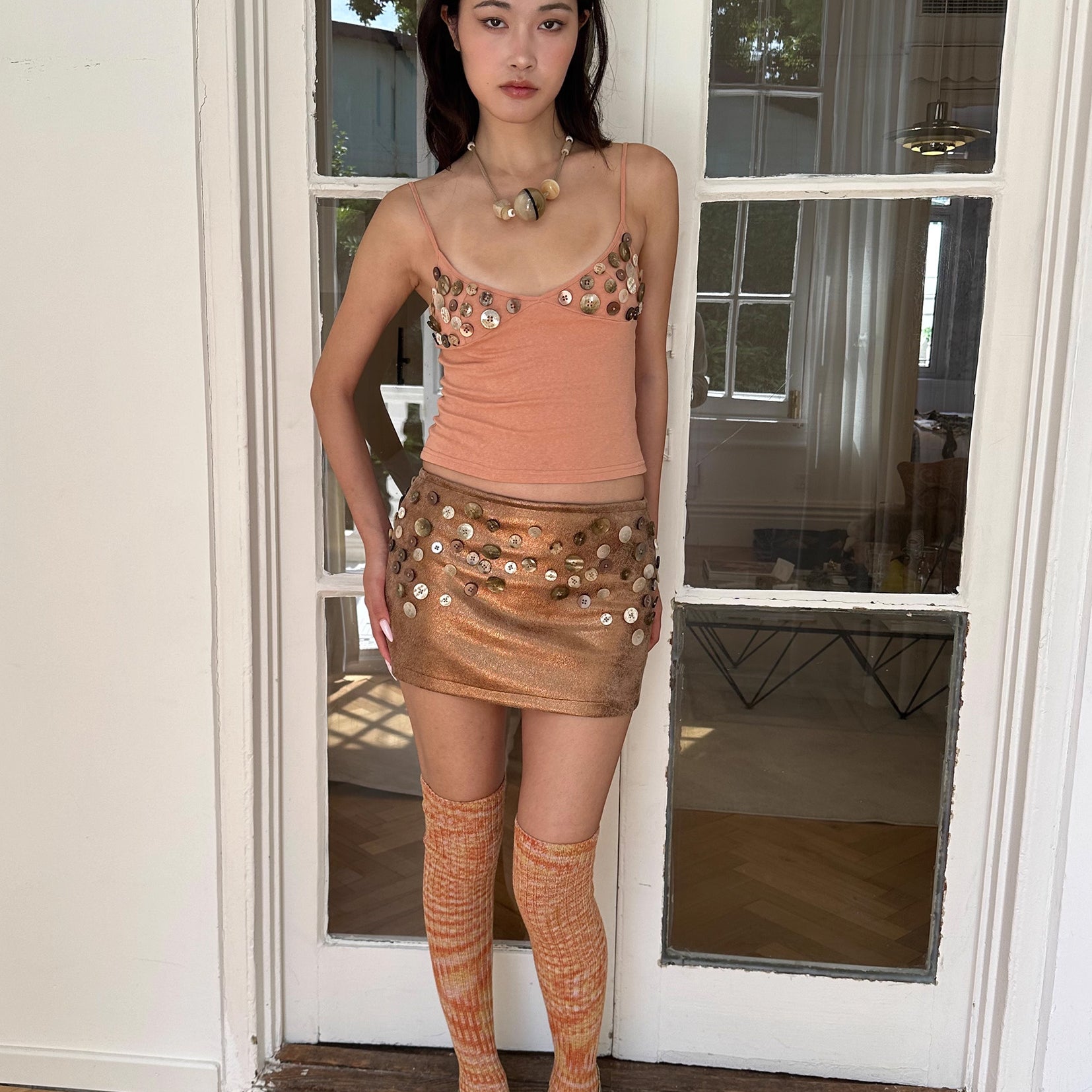 Shell buttons sling crop top - coral