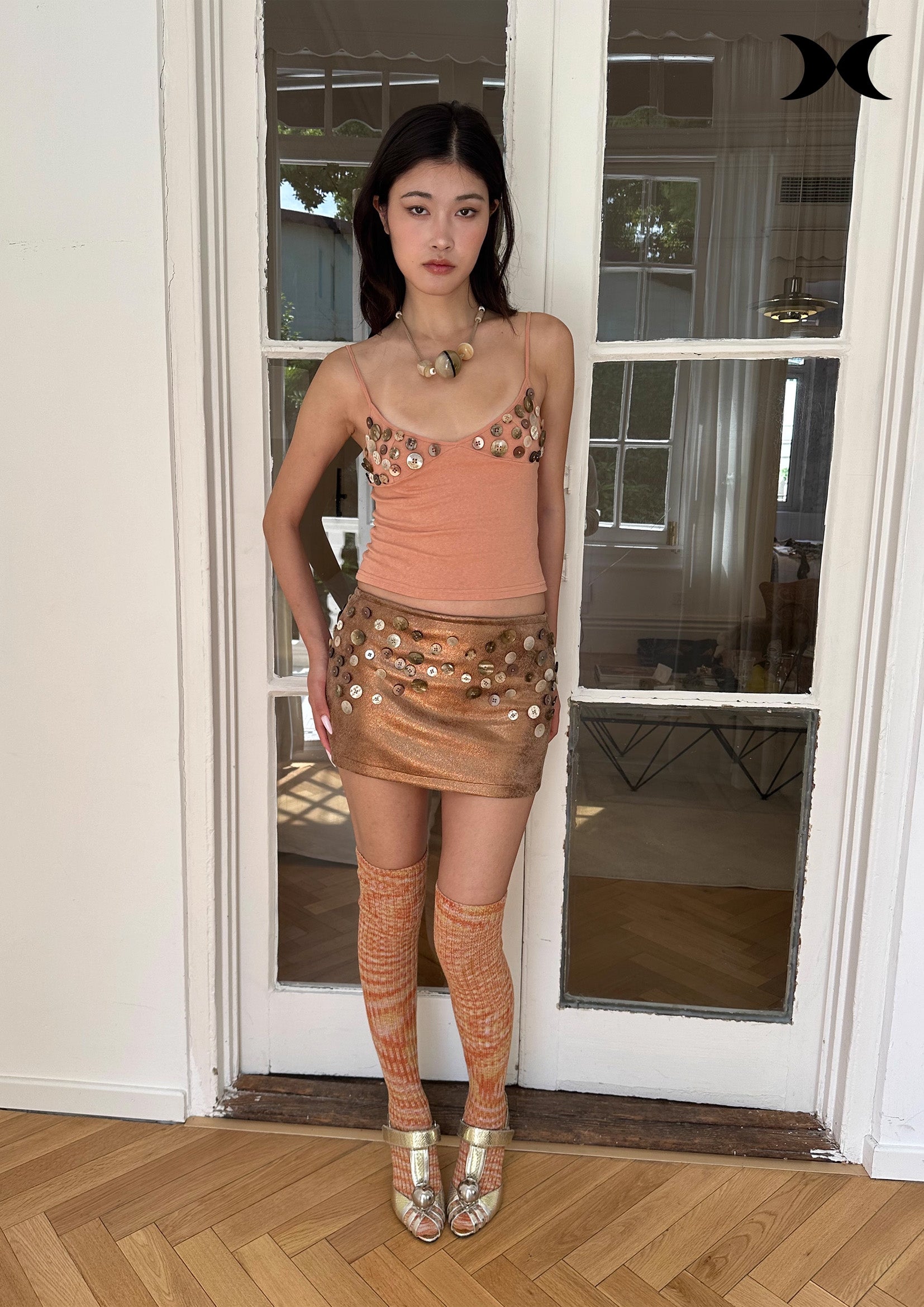 Shell buttons sling crop top - coral