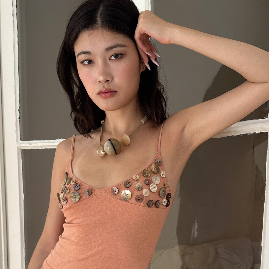 Shell buttons sling crop top - coral