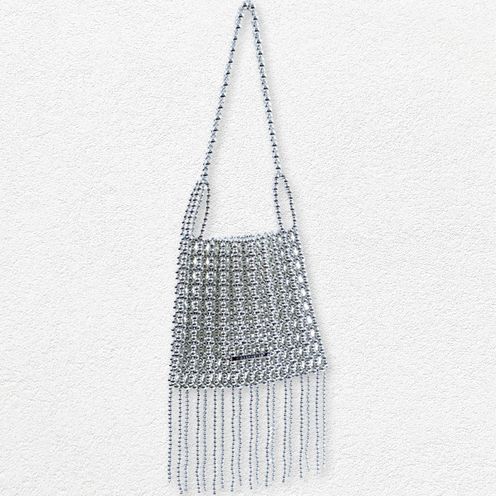 Bead fringe shoulder bag - silver