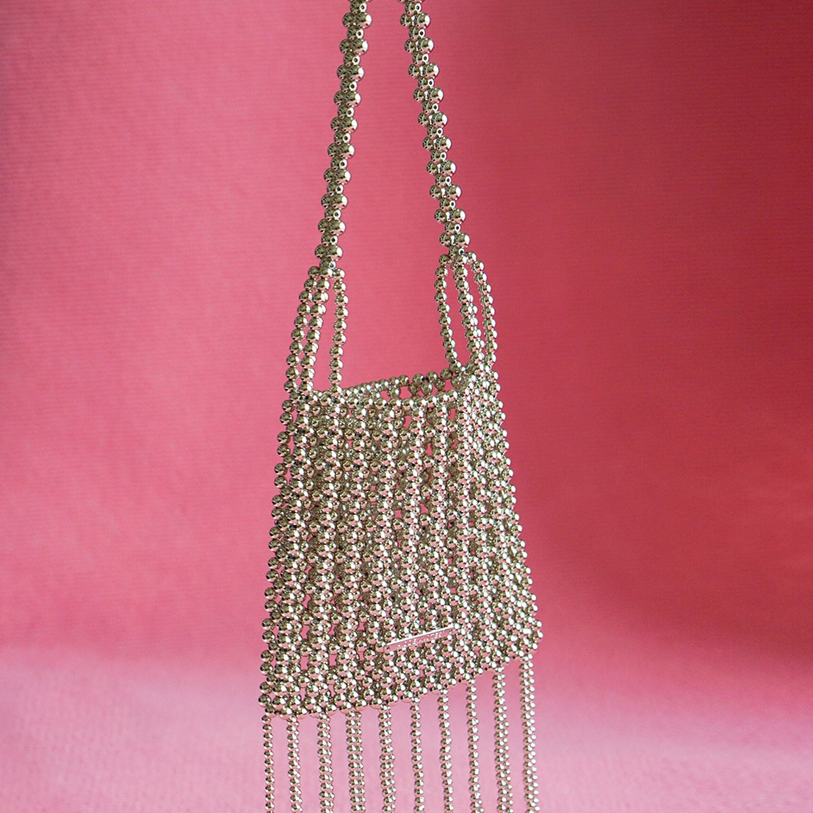 Bead fringe shoulder bag - silver