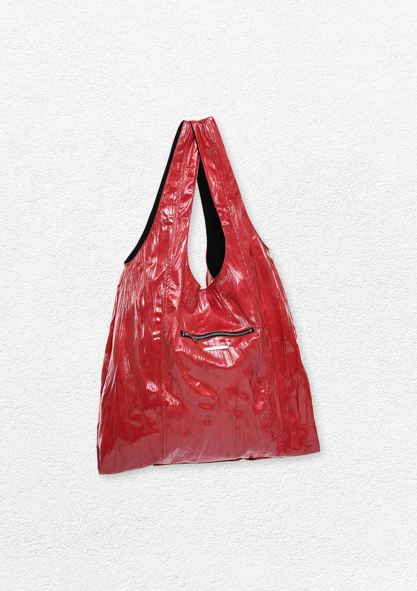 Crinkle unisex patent vegan leather tote bag - red