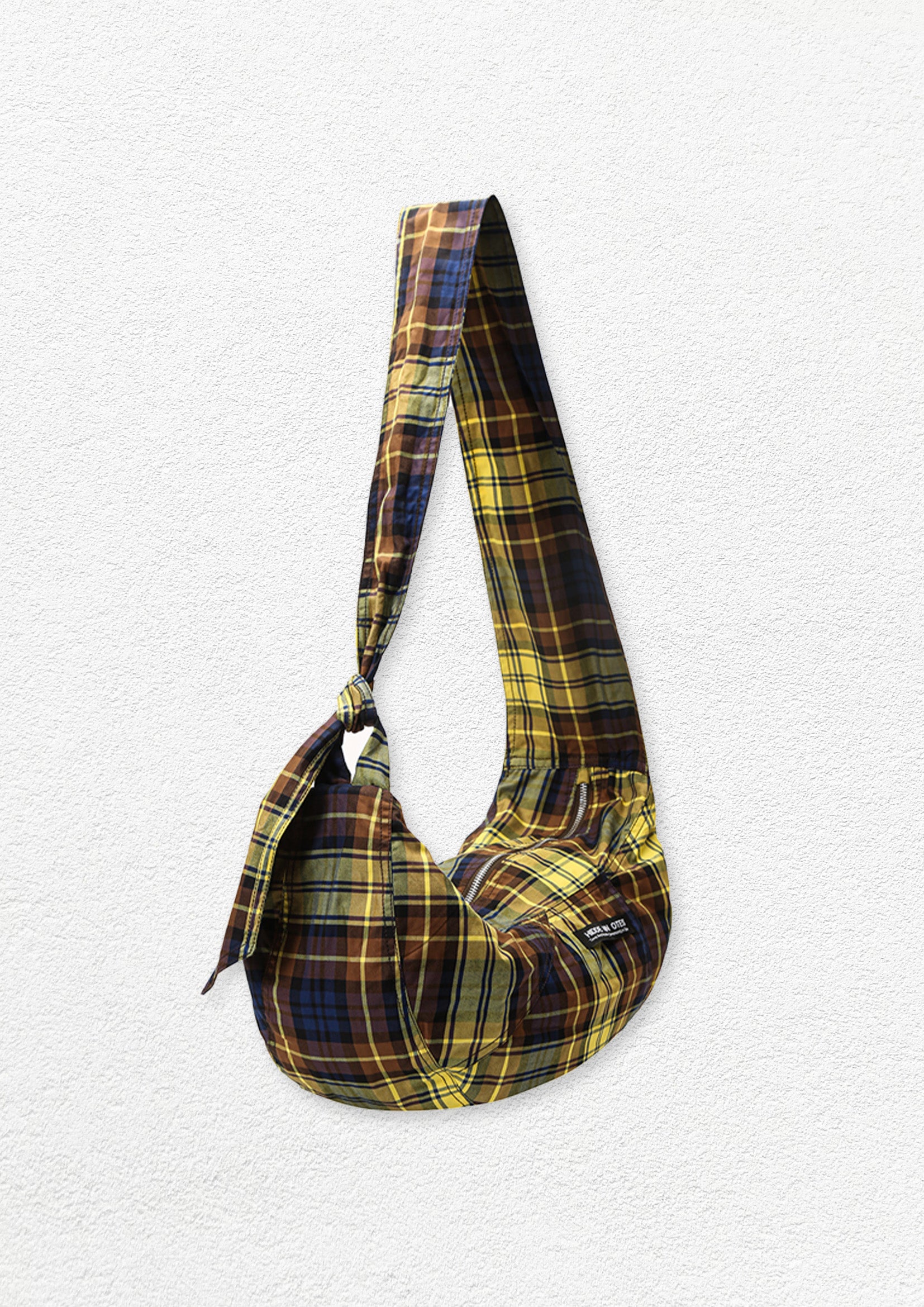 Unisex shoulder/crossbody medium dumpling bag - yellow plaid