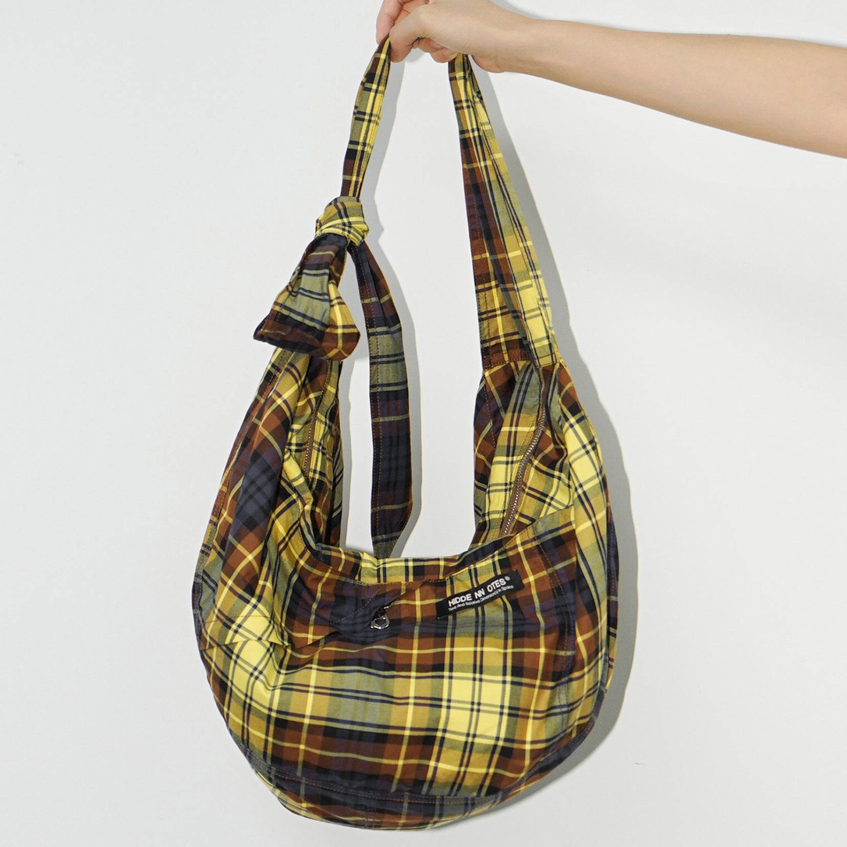 Unisex shoulder/crossbody large dumpling bag - yellow plaid