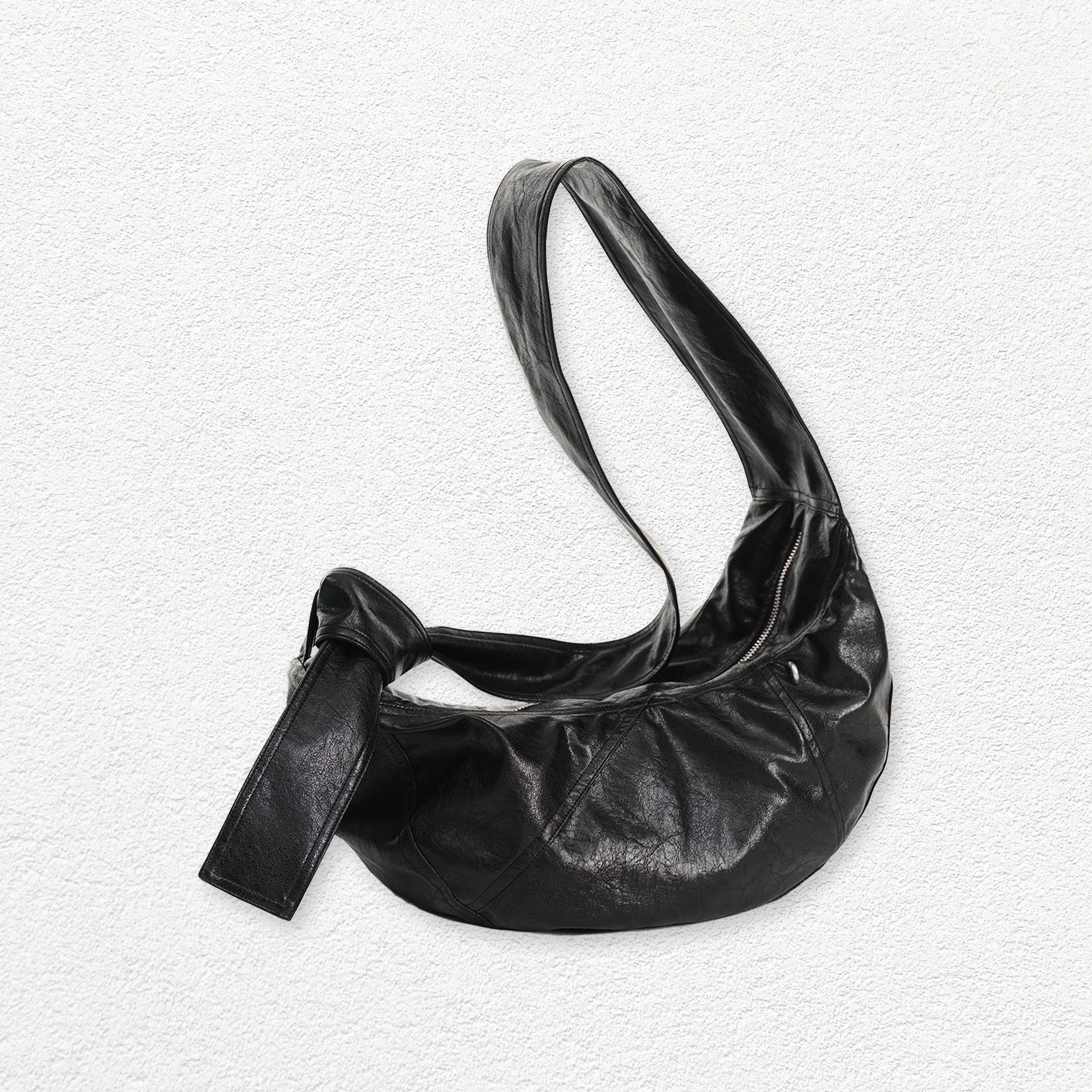 Vegan leather medium dumpling bag - black