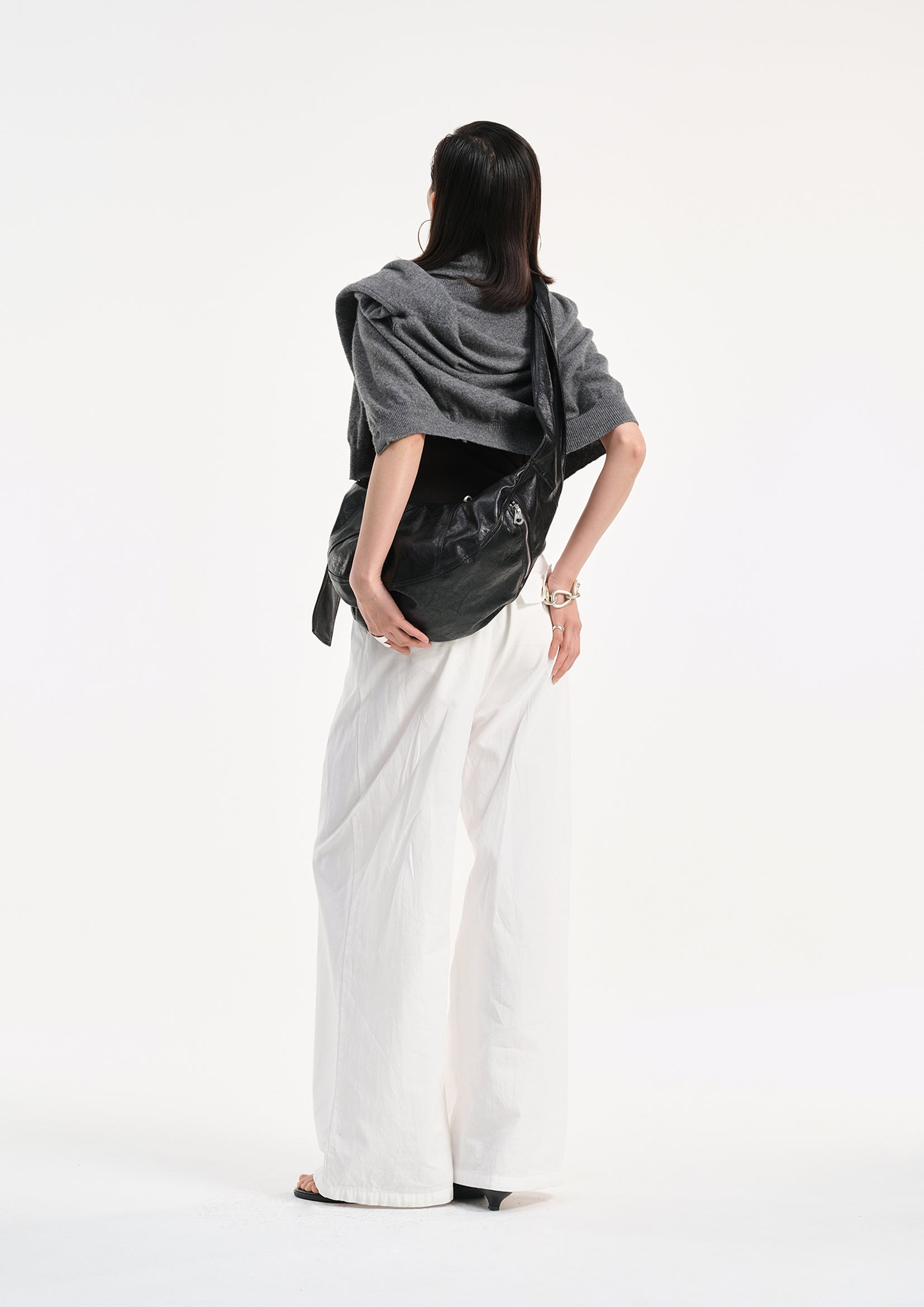 Vegan leather medium dumpling bag - black