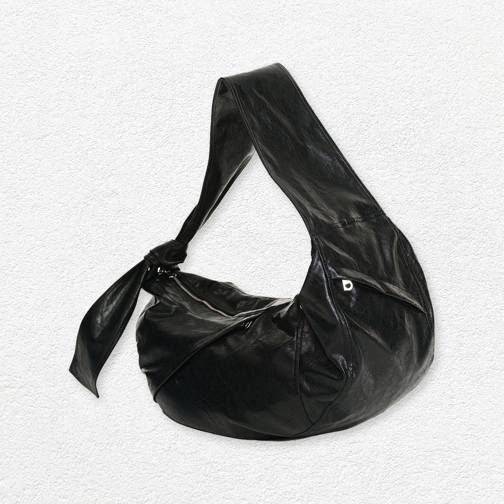 Vegan leather large dumpling bag - black