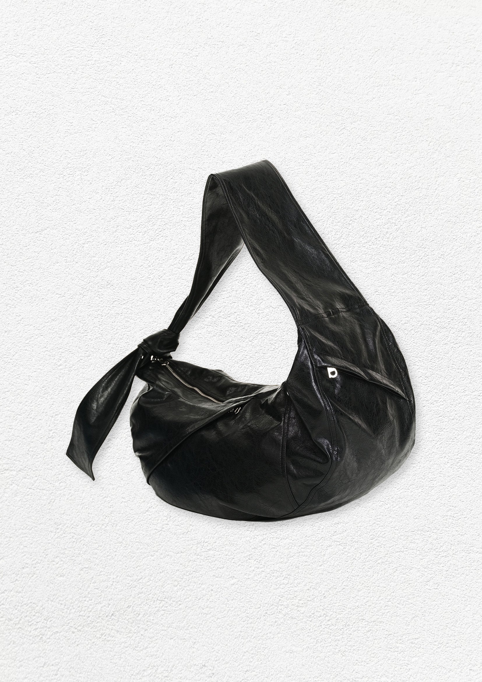 Vegan leather large dumpling bag - black