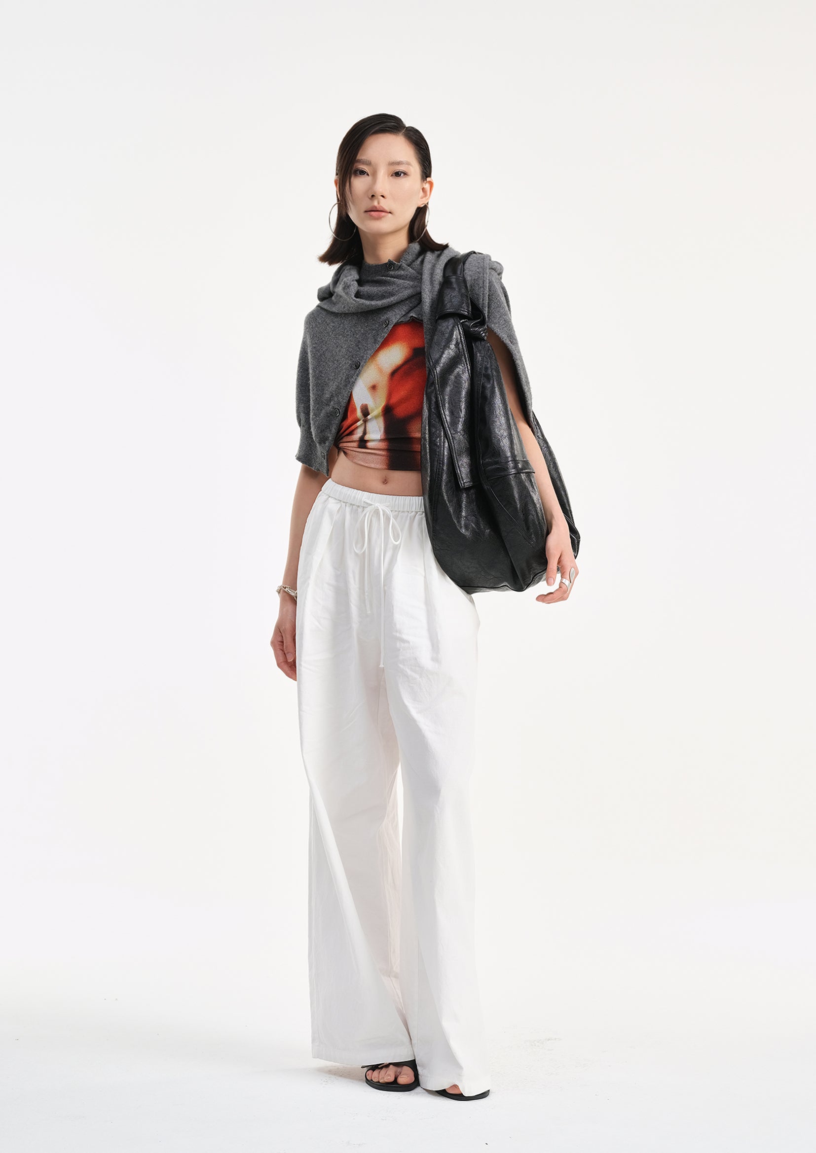 Vegan leather large dumpling bag - black