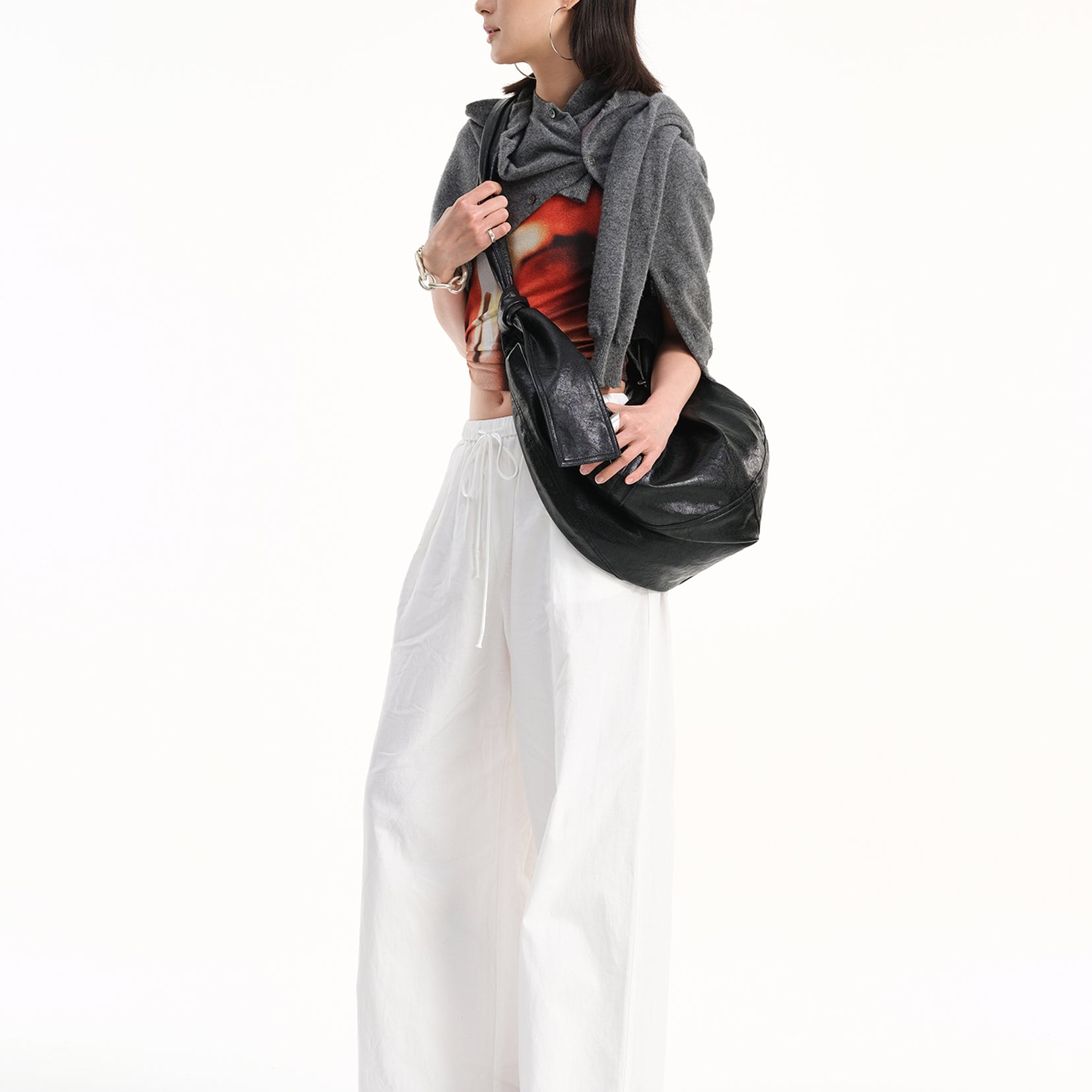 Vegan leather large dumpling bag - black