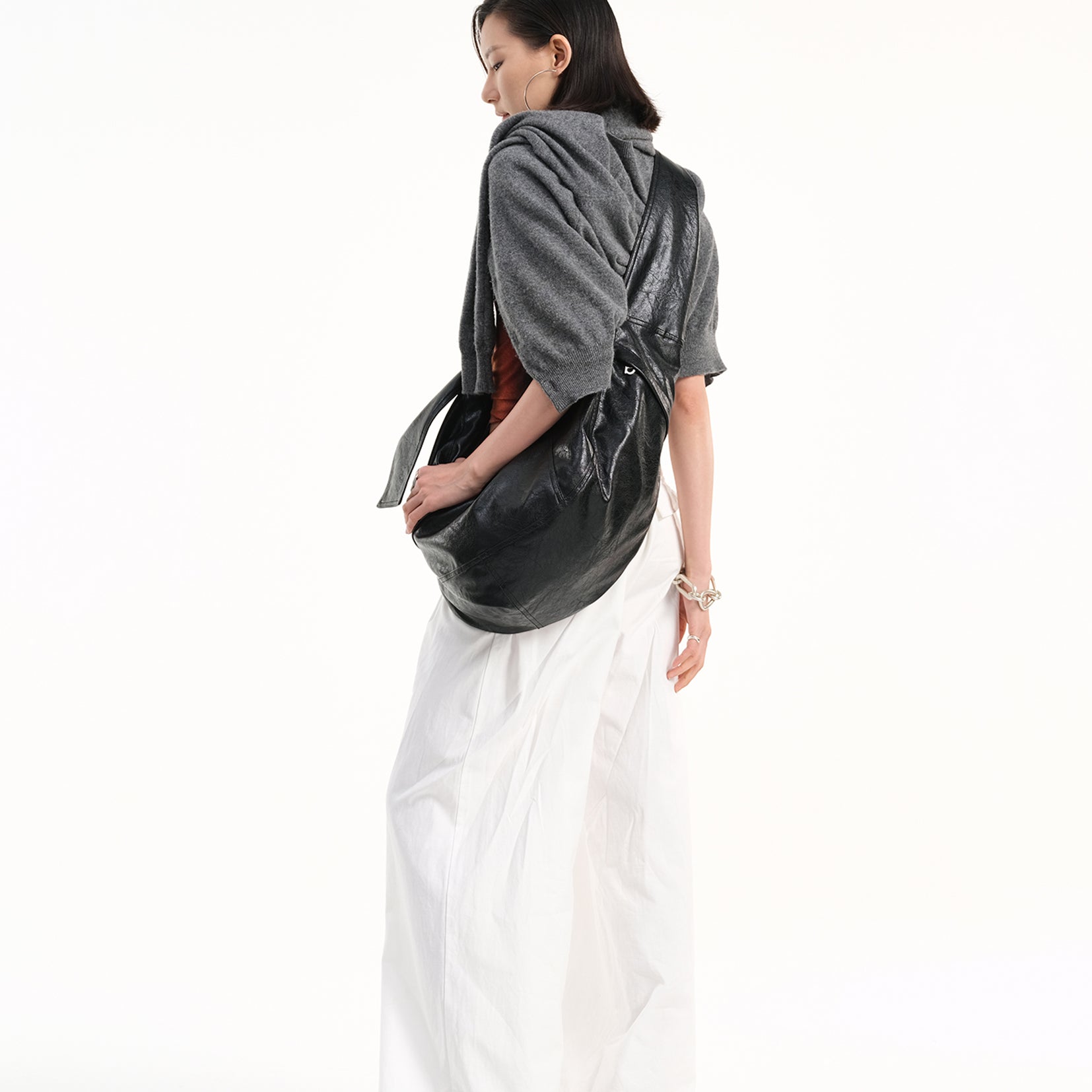 Vegan leather large dumpling bag - black