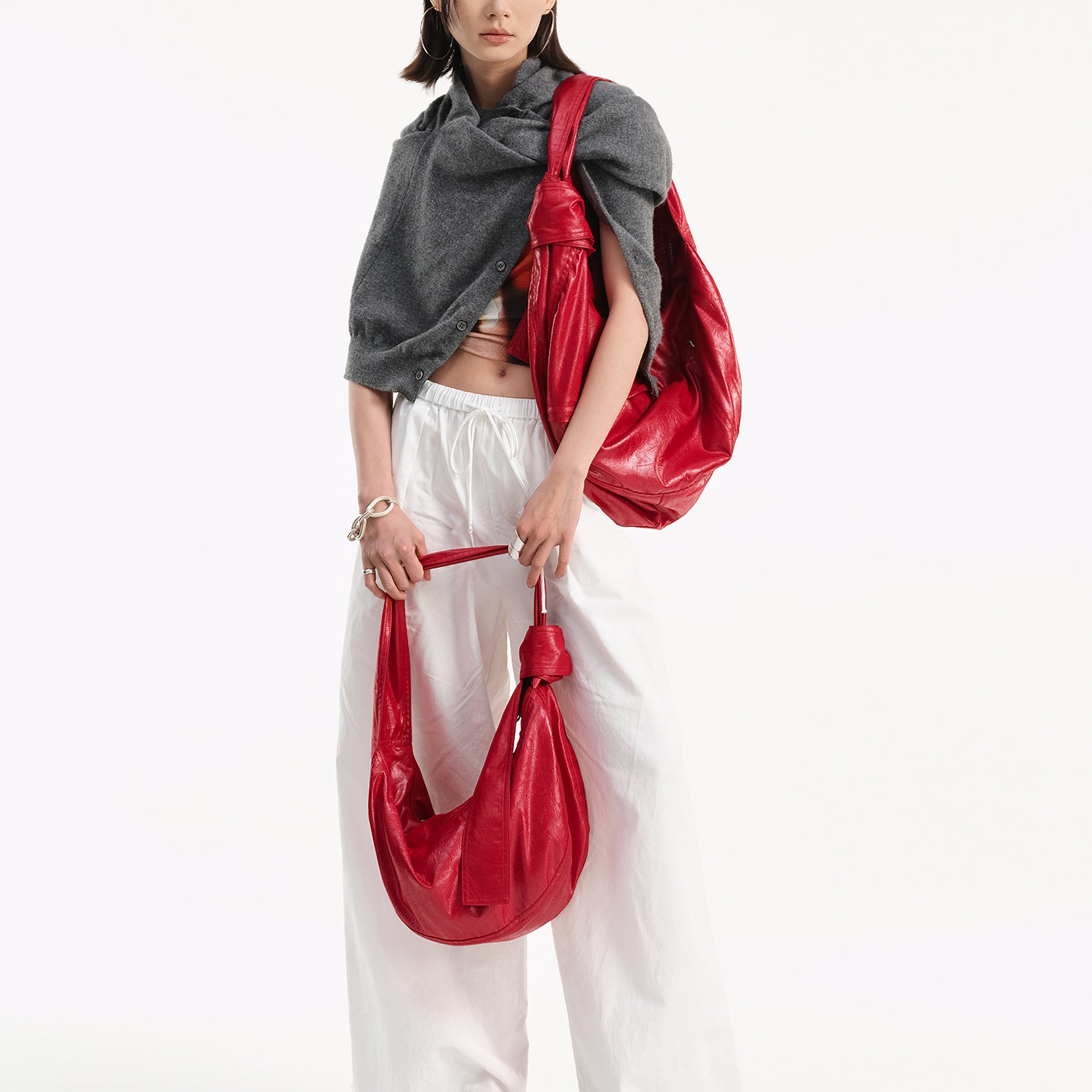 Vegan leather large dumpling bag - red