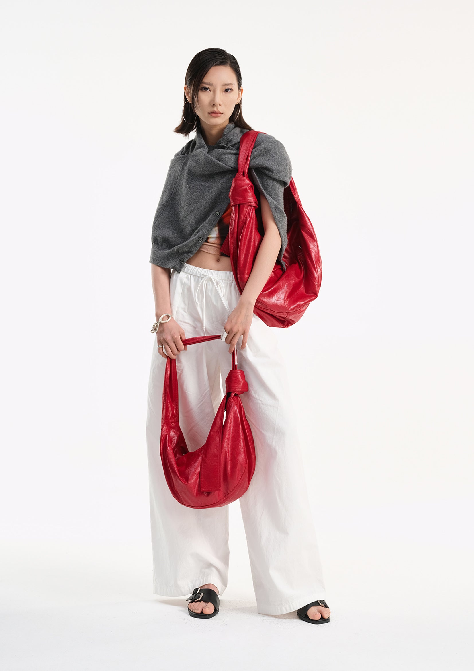 Vegan leather large dumpling bag - red