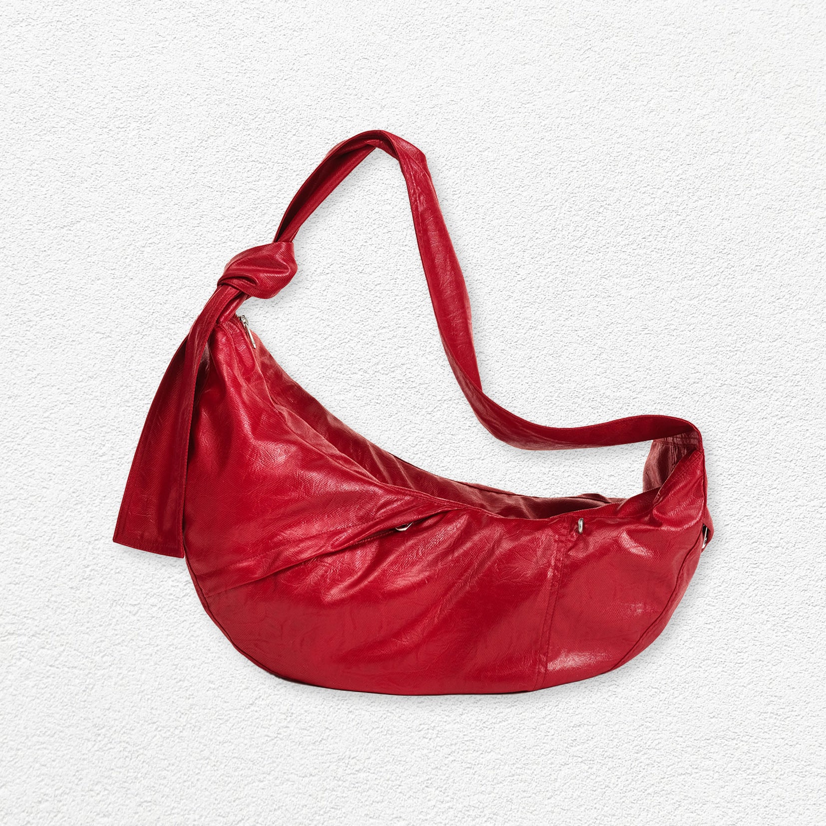 Vegan leather large dumpling bag - red