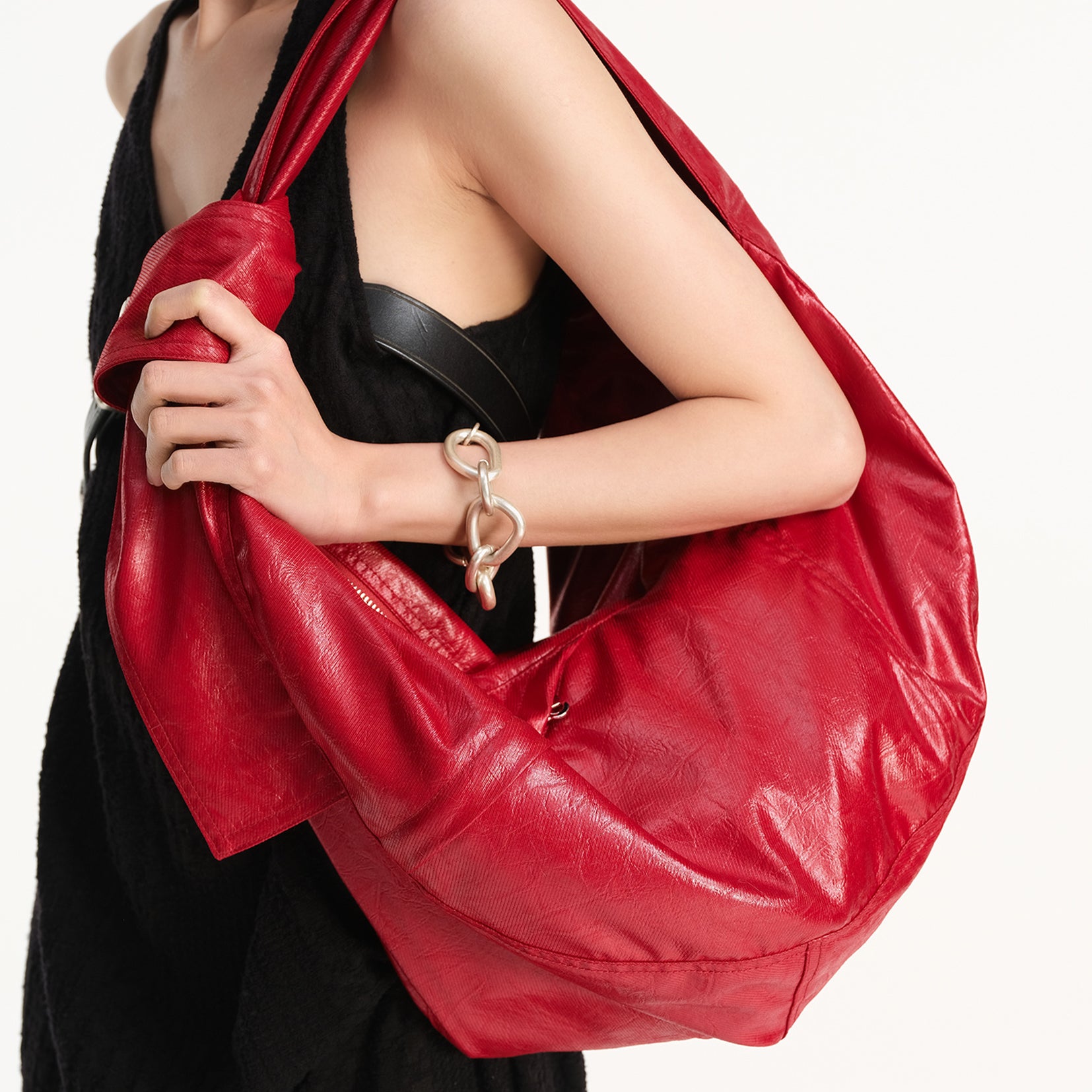Vegan leather large dumpling bag - red