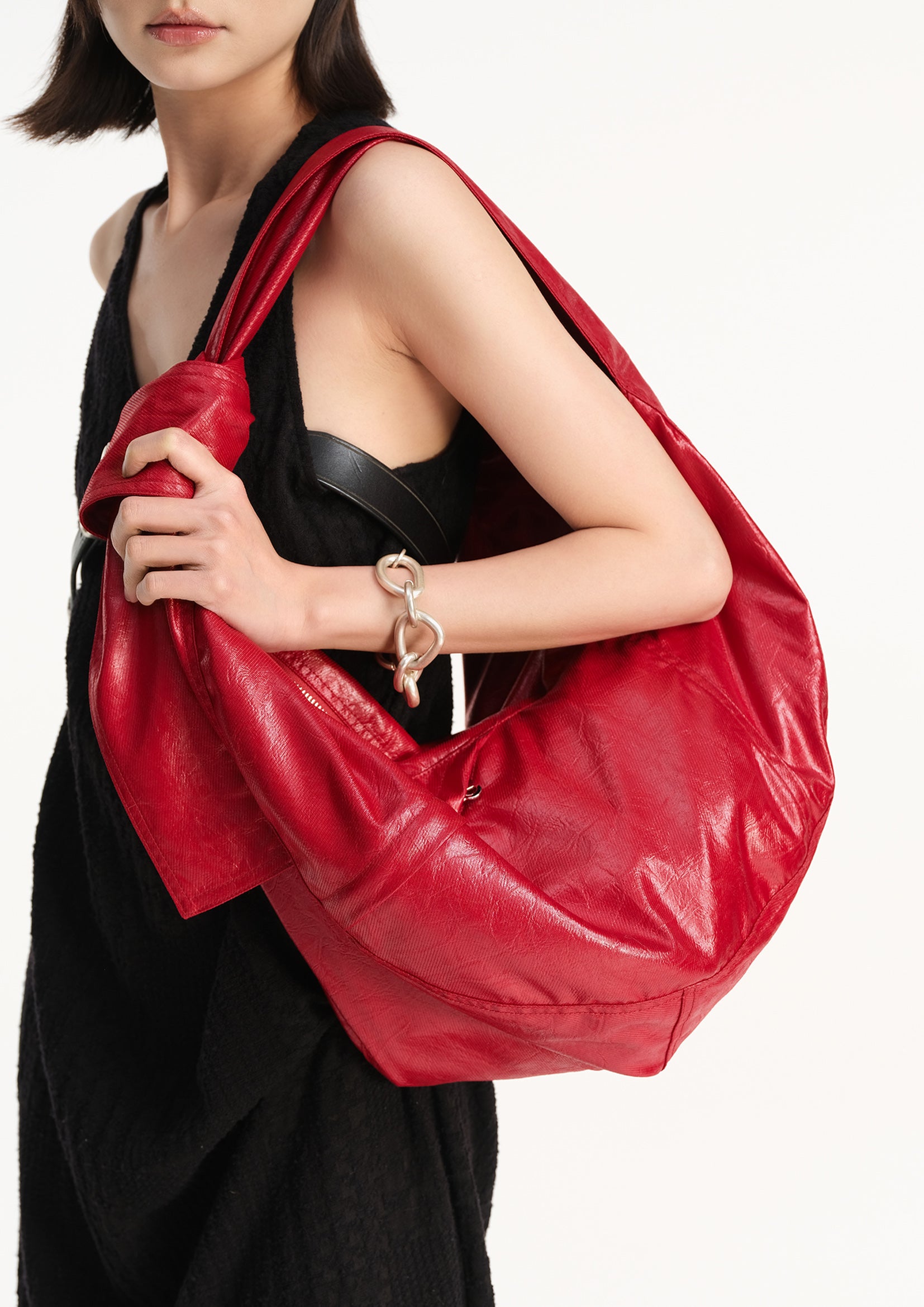 Vegan leather large dumpling bag - red