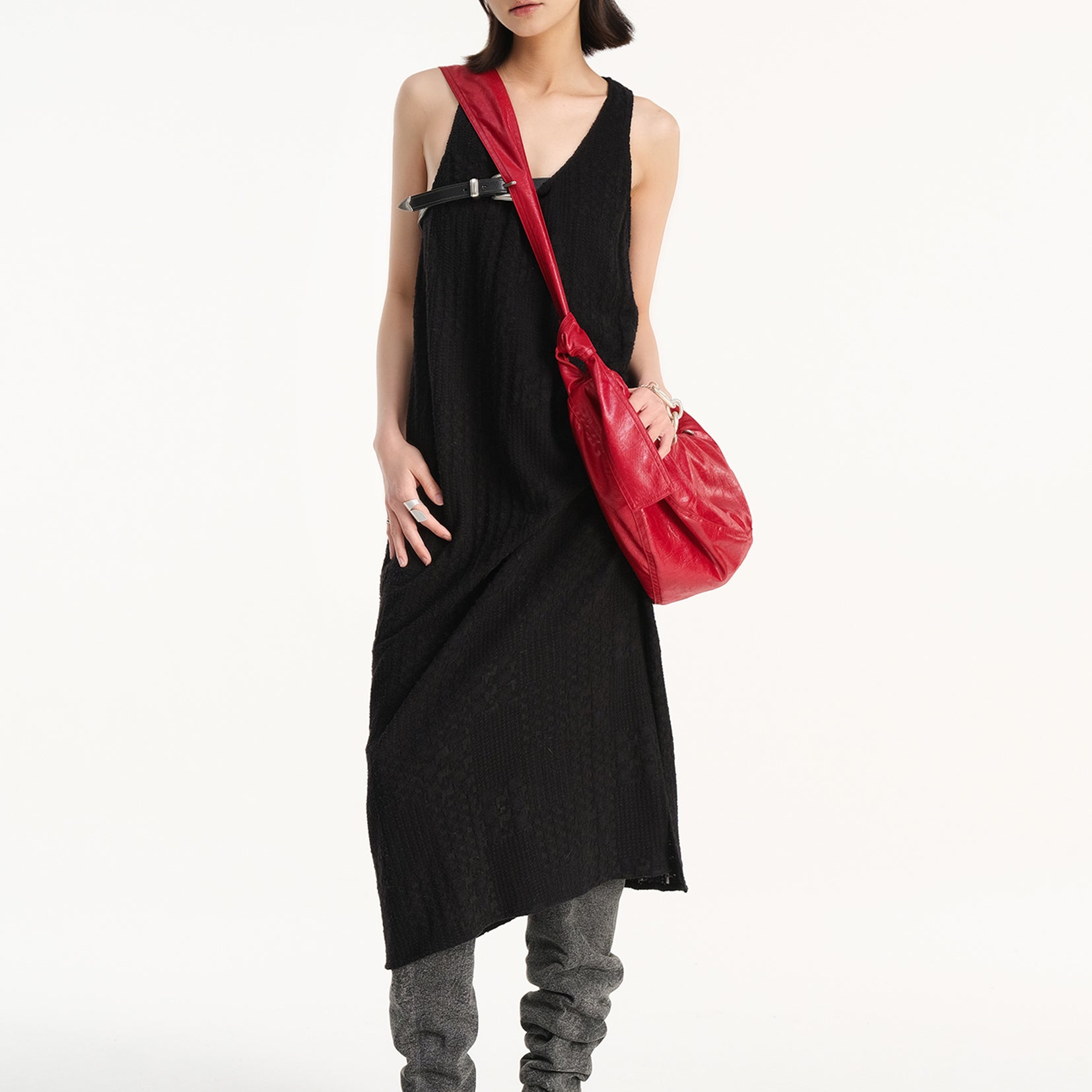 Vegan leather large dumpling bag - red