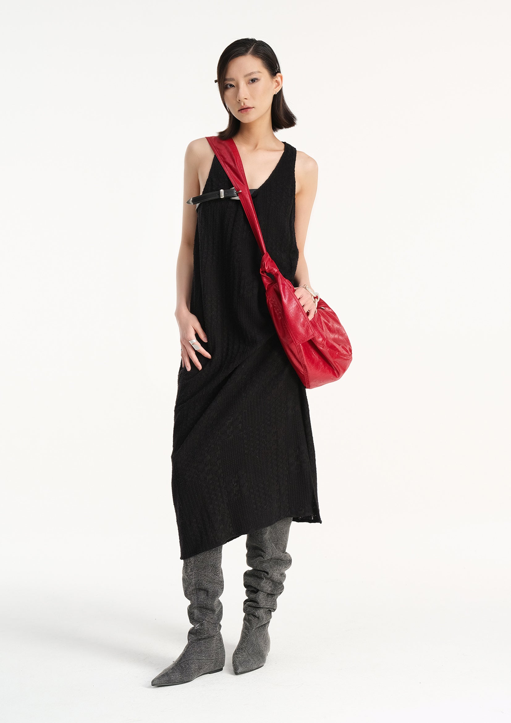 Vegan leather large dumpling bag - red