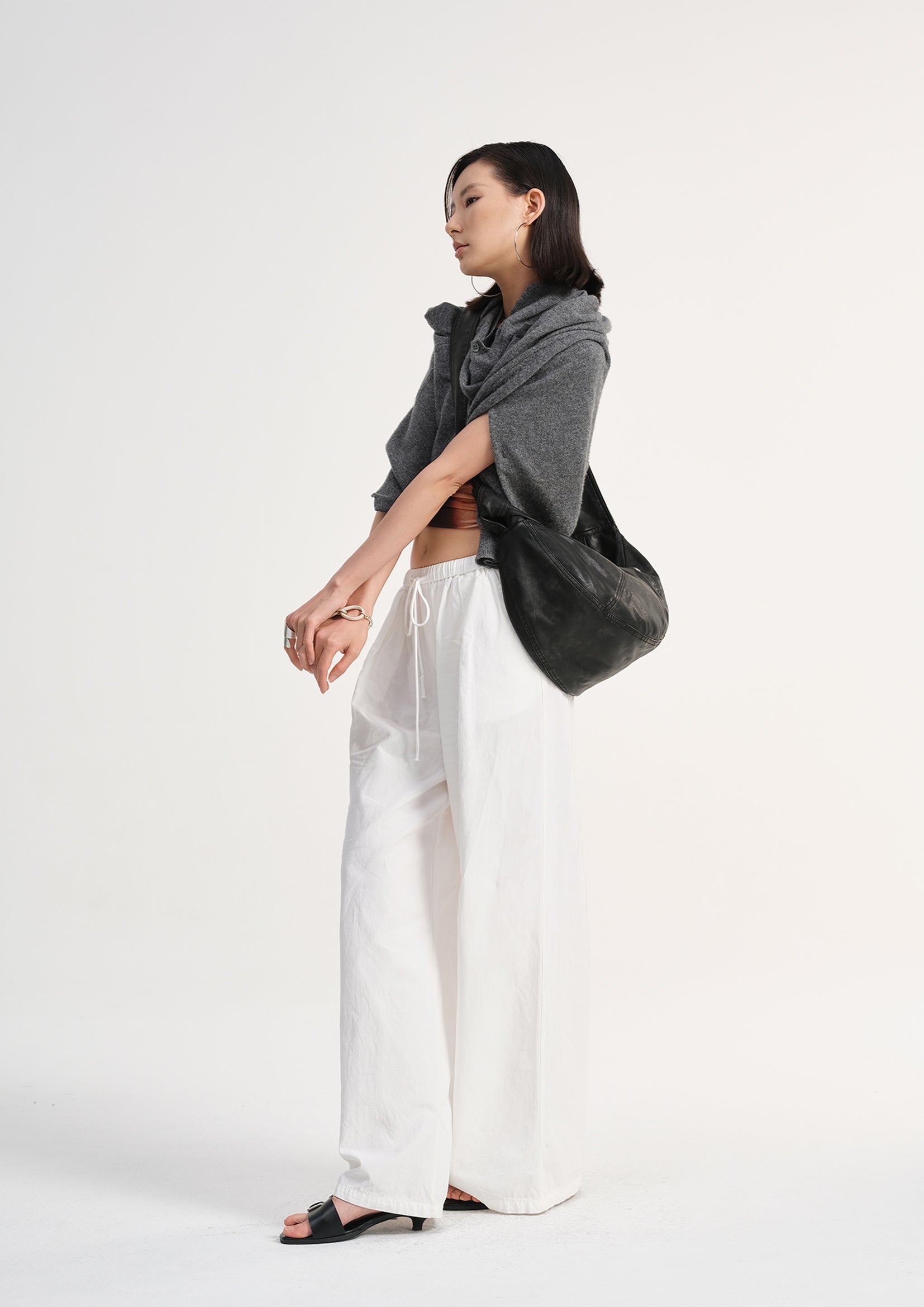 Vegan leather medium dumpling bag - distressed black