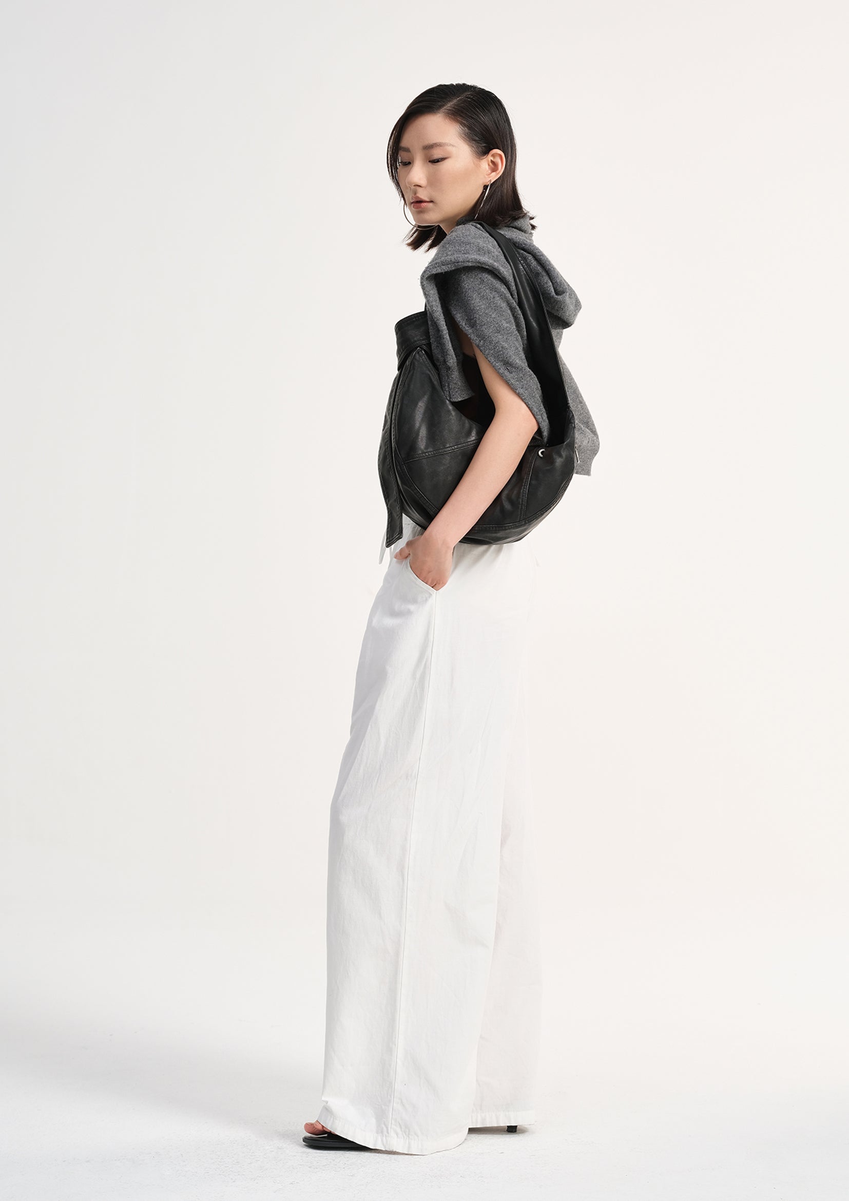 Vegan leather medium dumpling bag - distressed black