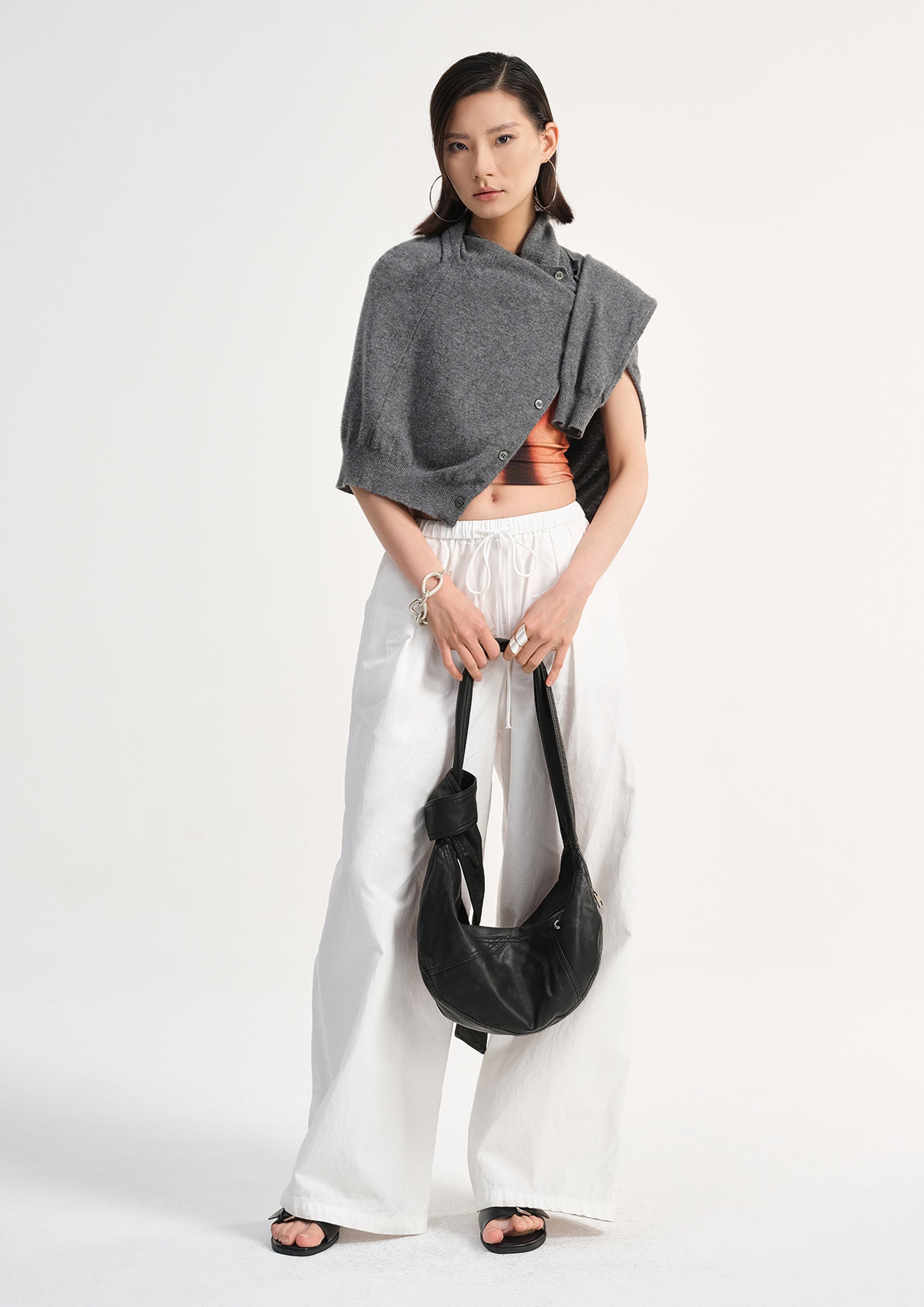 Vegan leather medium dumpling bag - distressed black