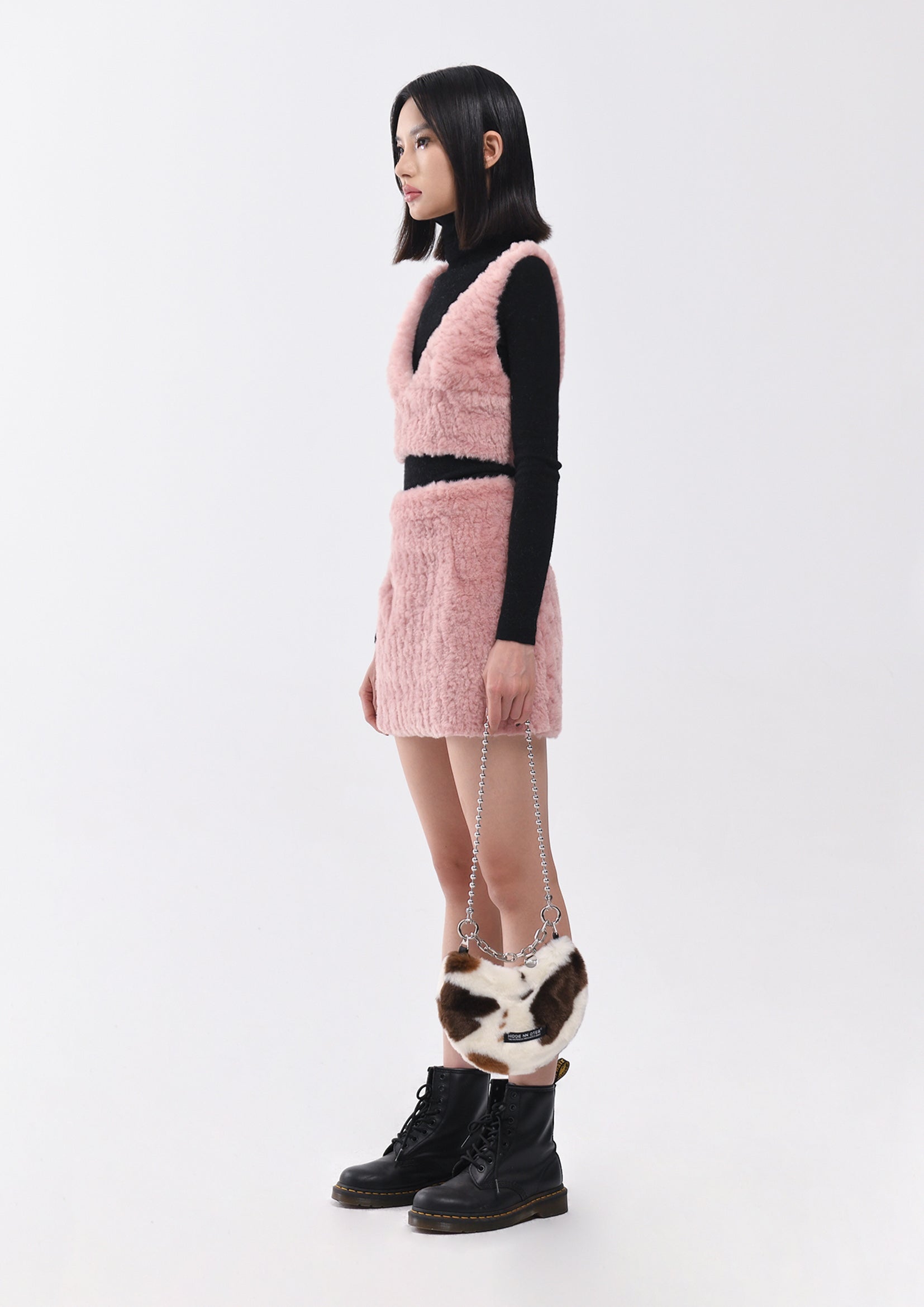 Fluffy shoulder/hand moon bag - cow