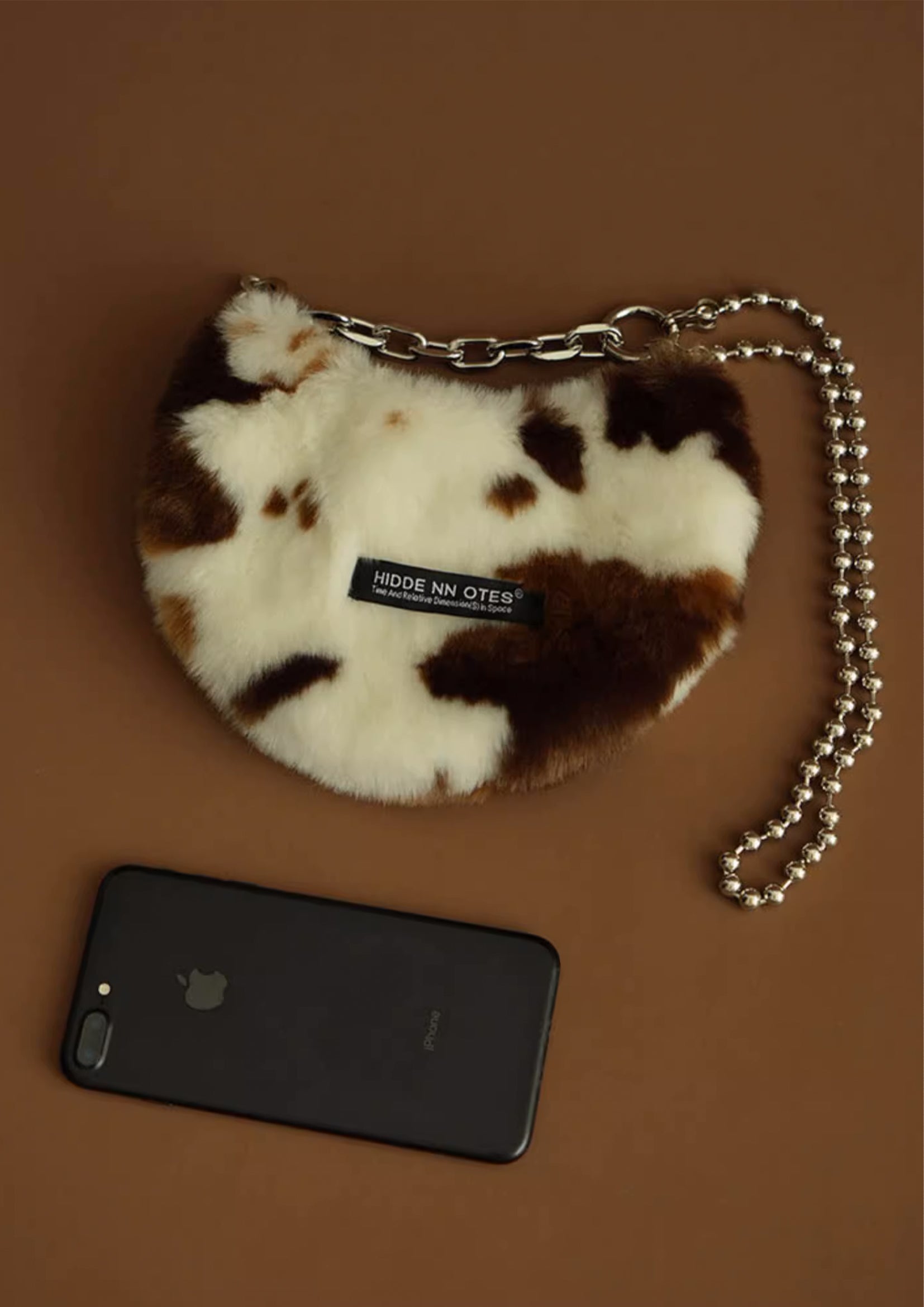 Fluffy shoulder/hand moon bag - cow