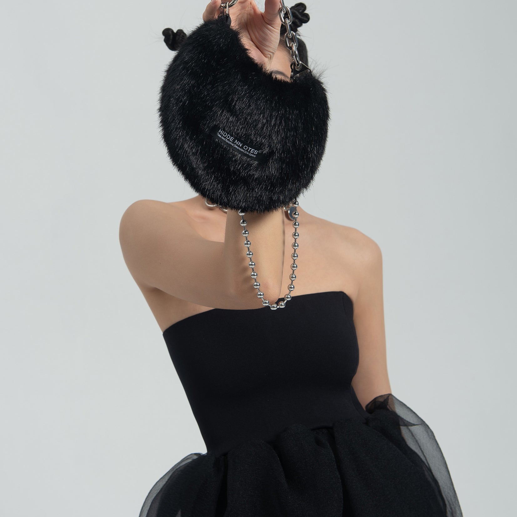 Fluffy shoulder/hand moon bag - black