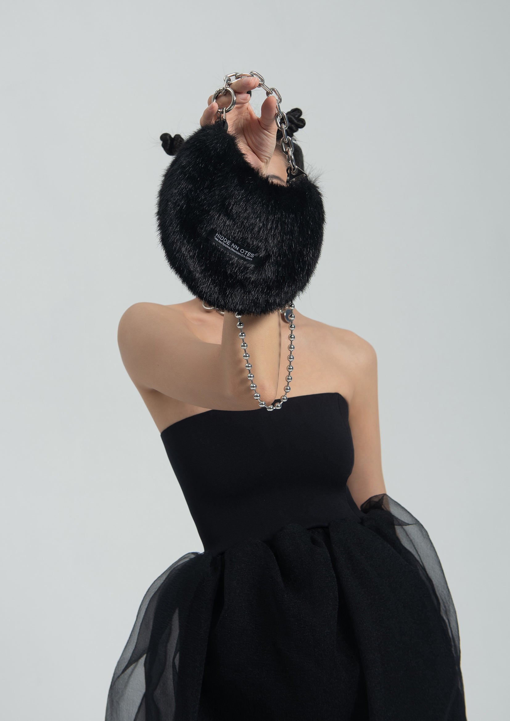 Fluffy shoulder/hand moon bag - black