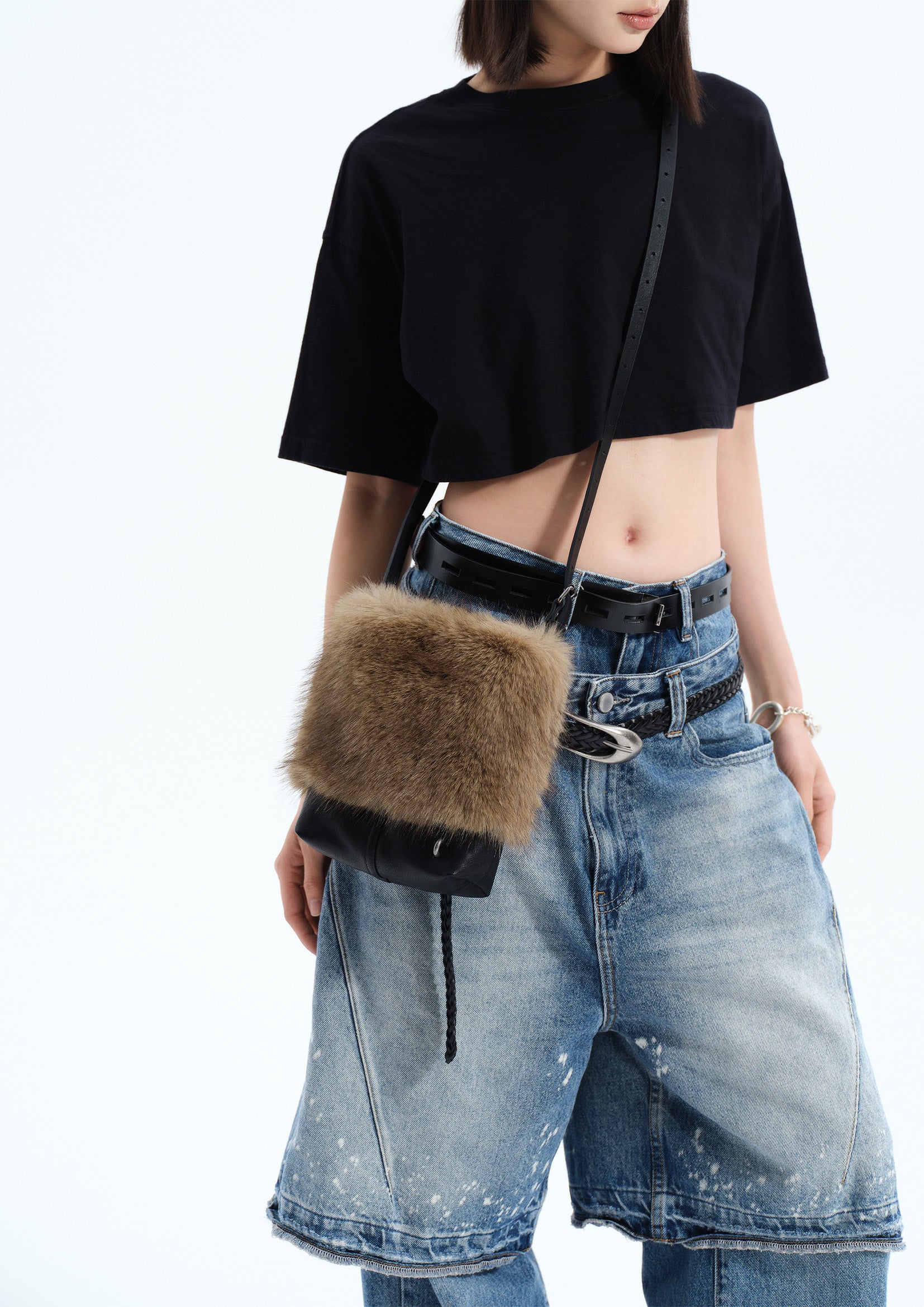 Furry splice small tote bag - fox