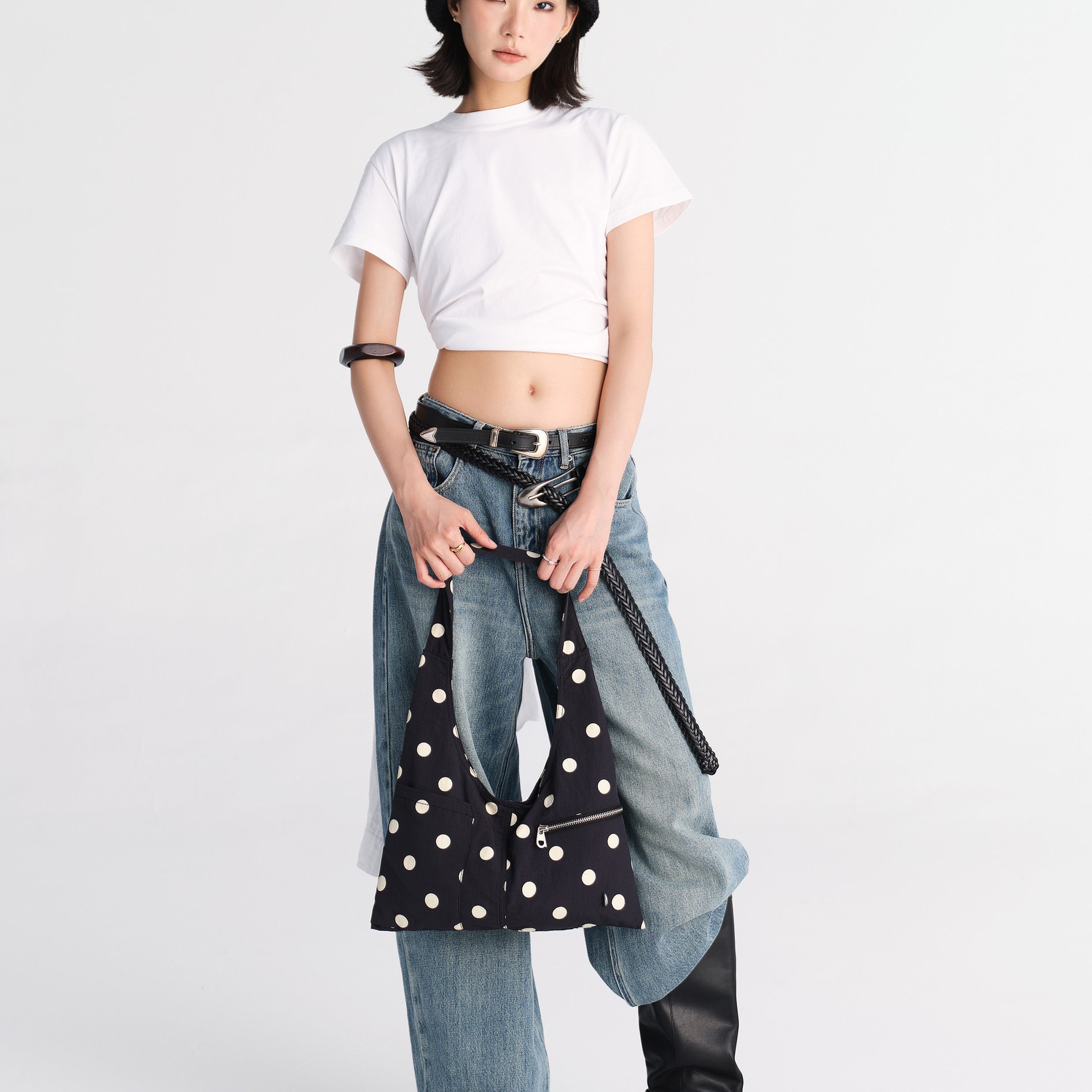 Polka dots shoulder bag - black