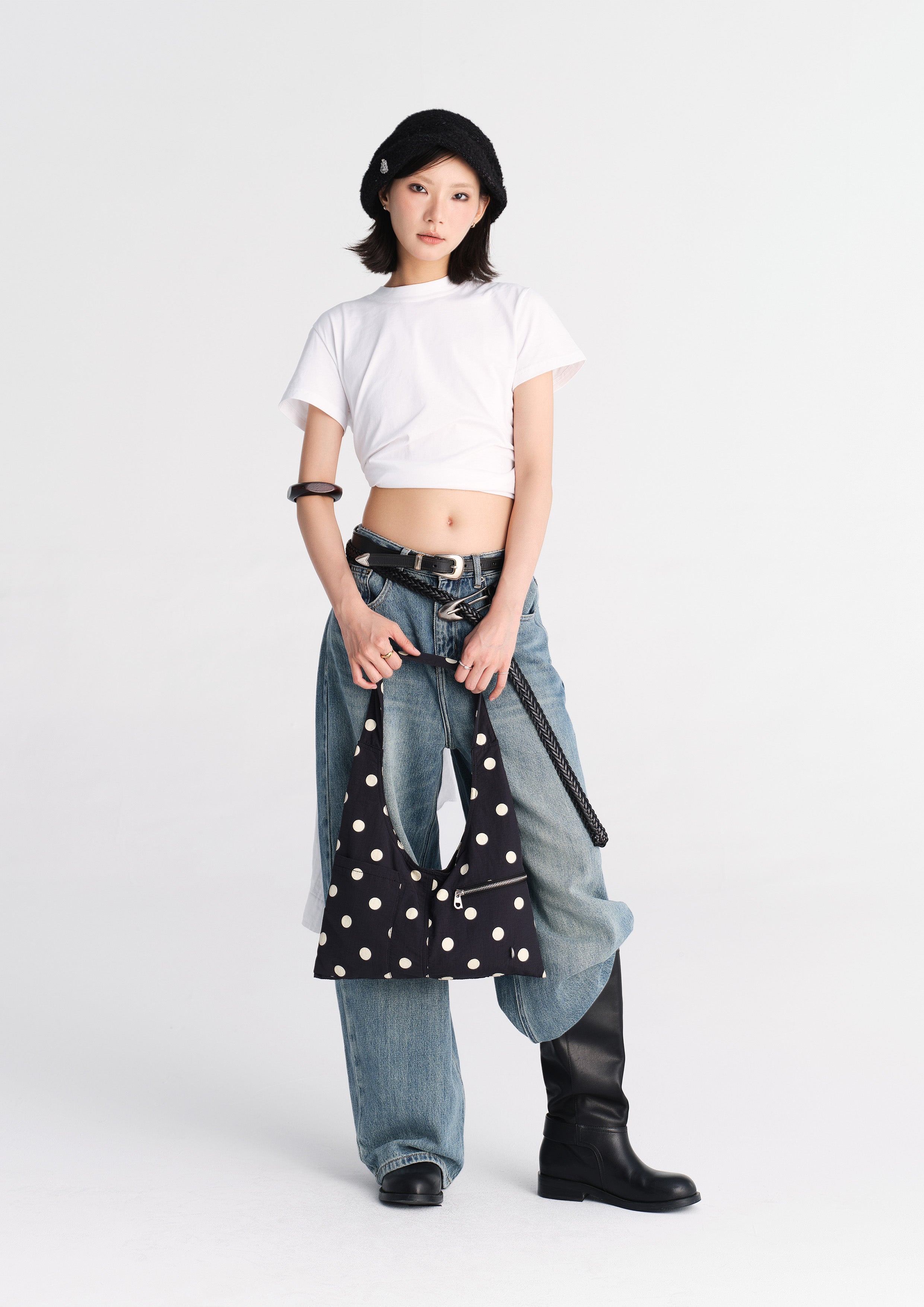 Polka dots shoulder bag - black