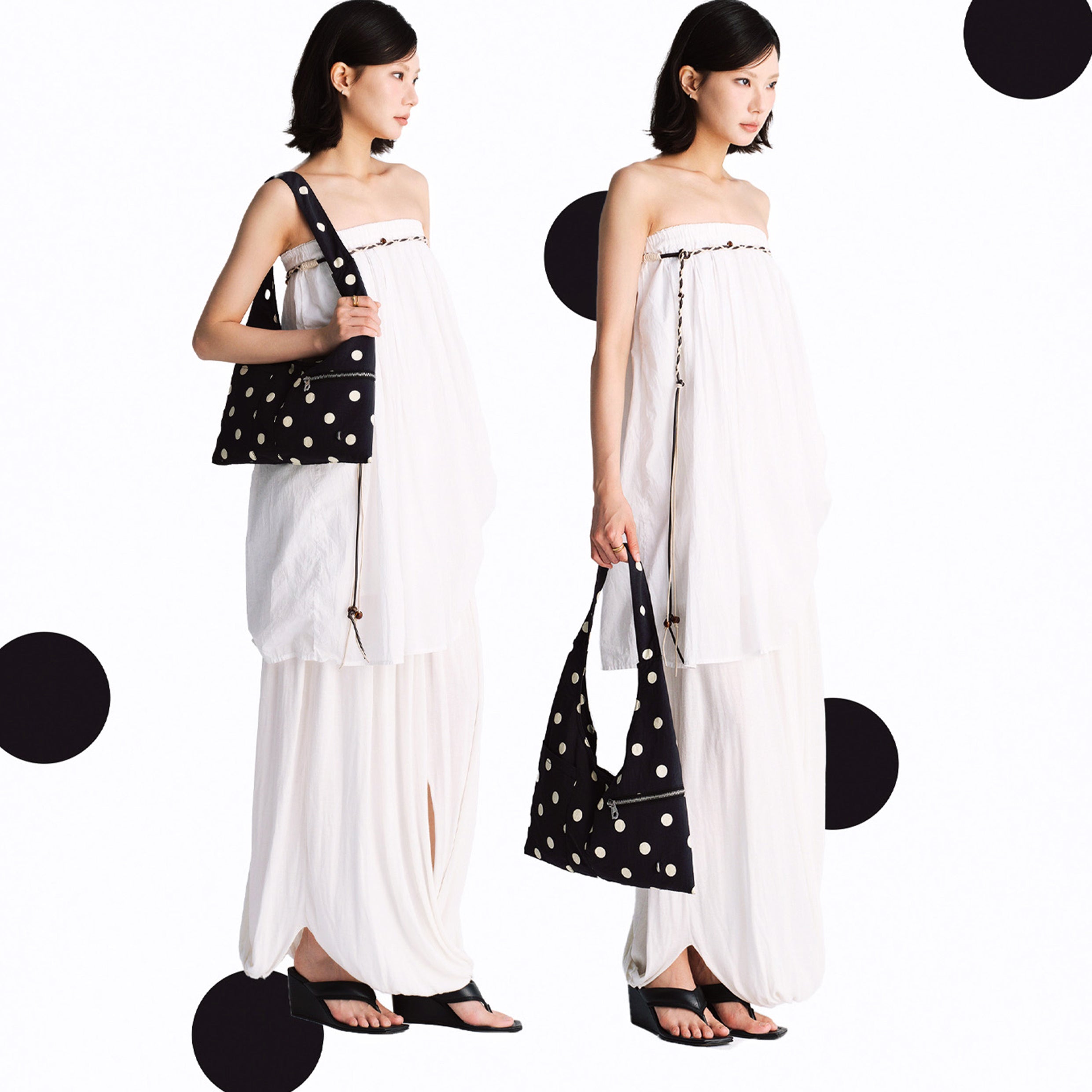 Polka dots shoulder bag - black