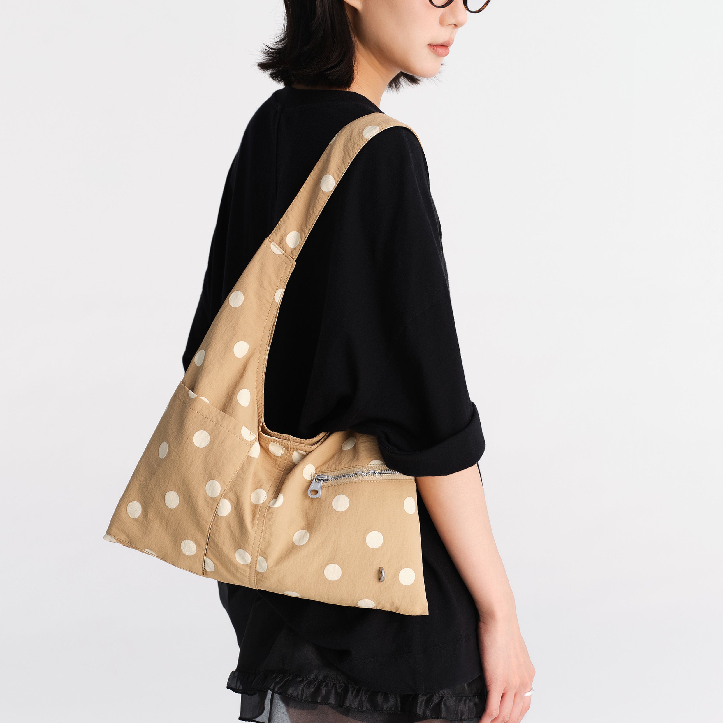 Polka dots shoulder bag - tan