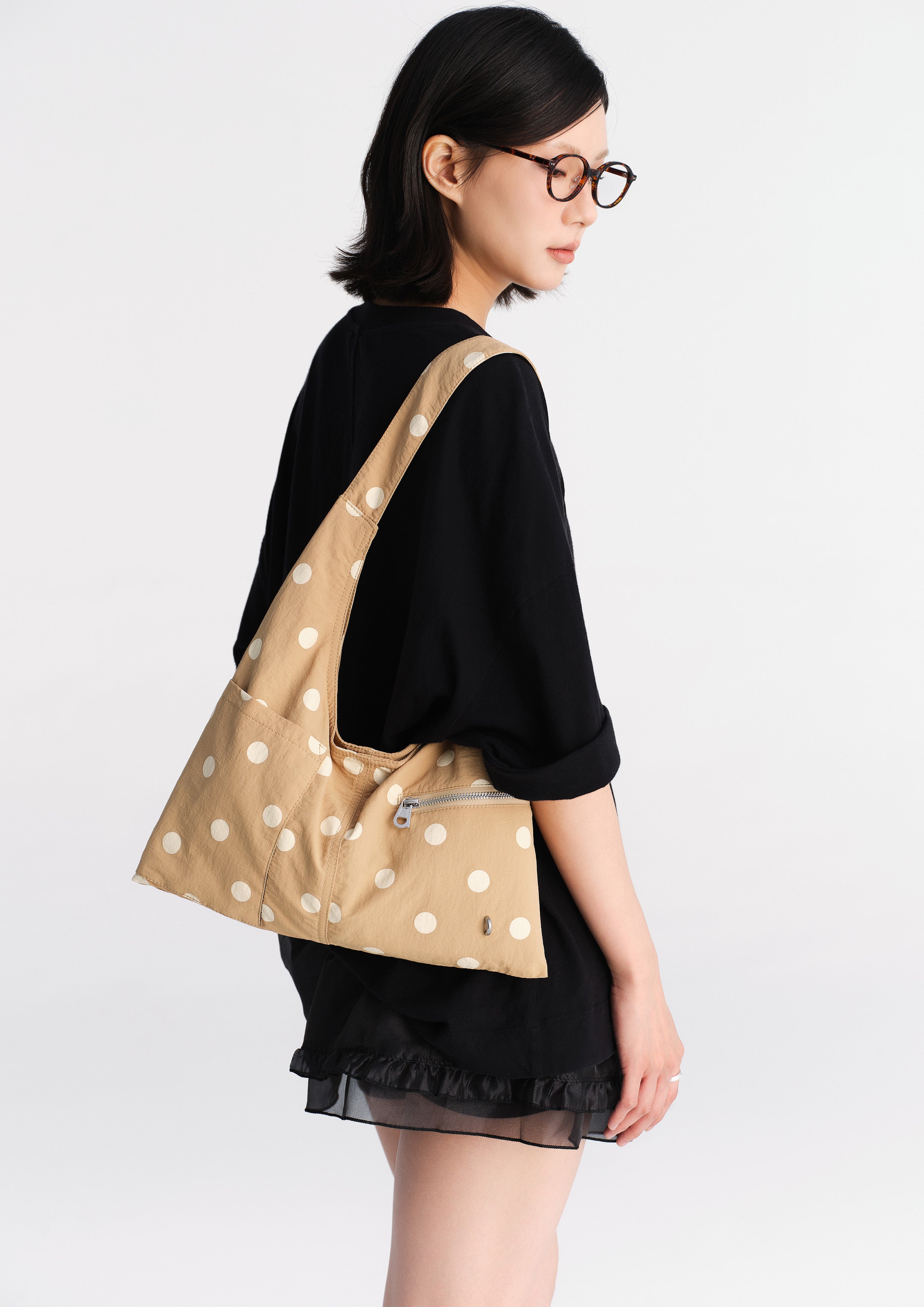 Polka dots shoulder bag - tan