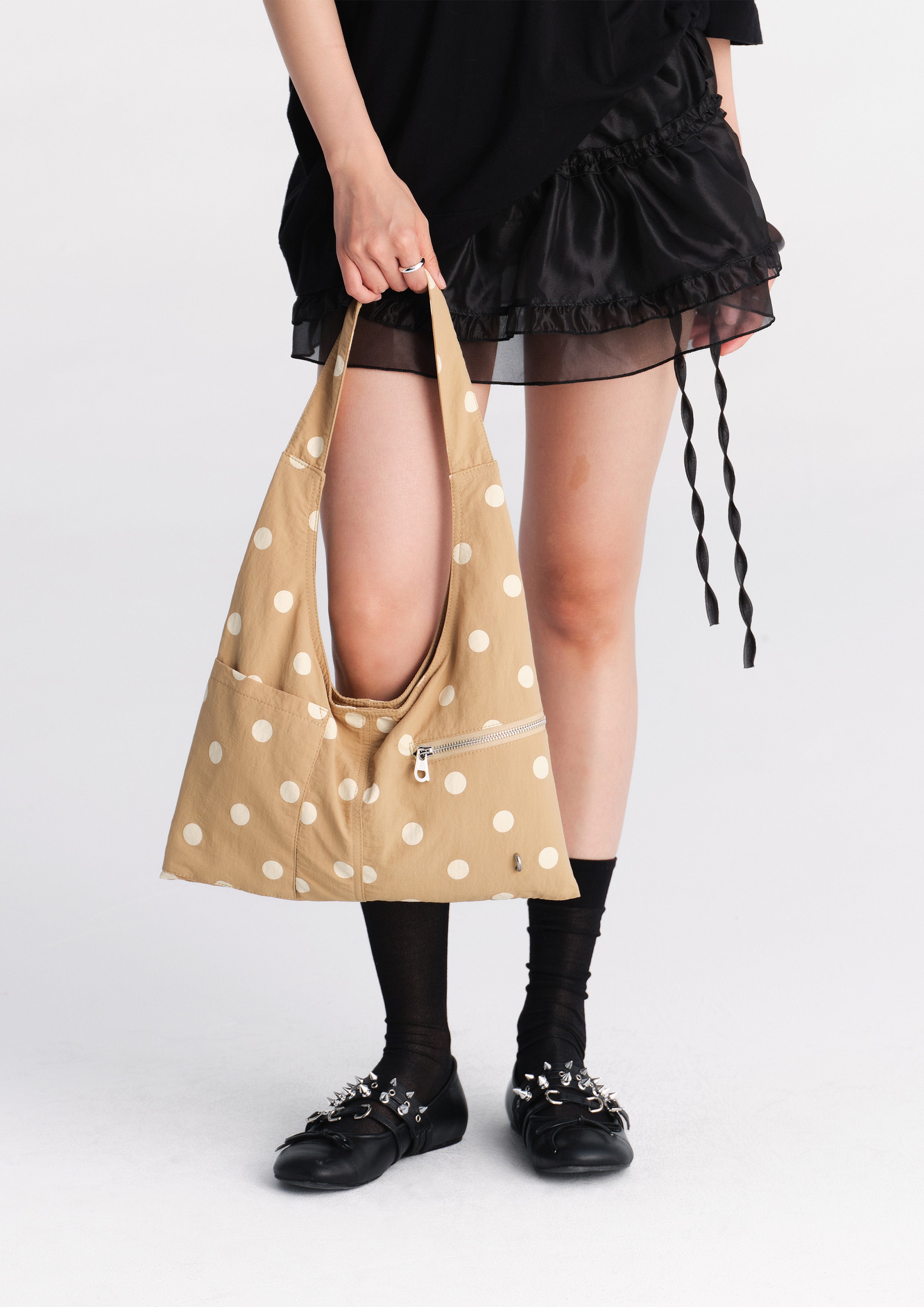 Polka dots shoulder bag - tan