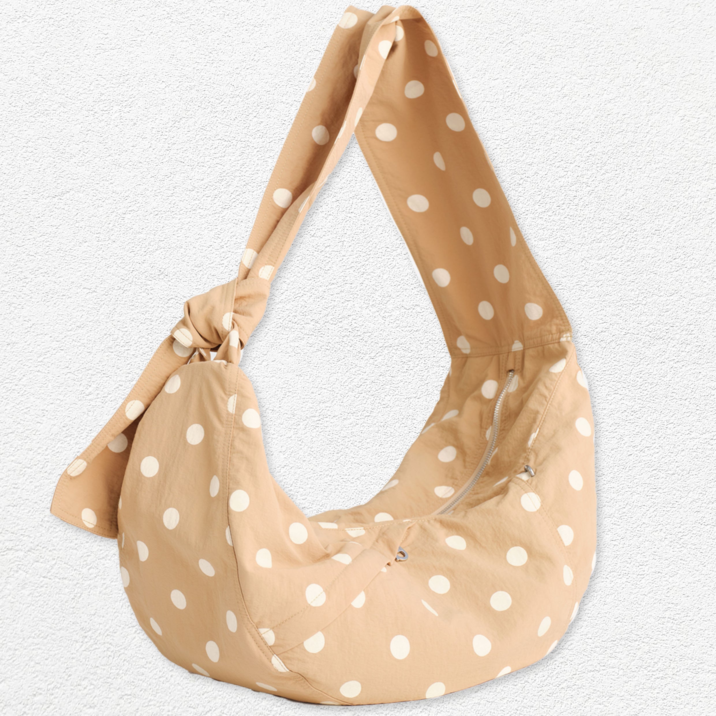 Polka dots large dumpling bag - tan