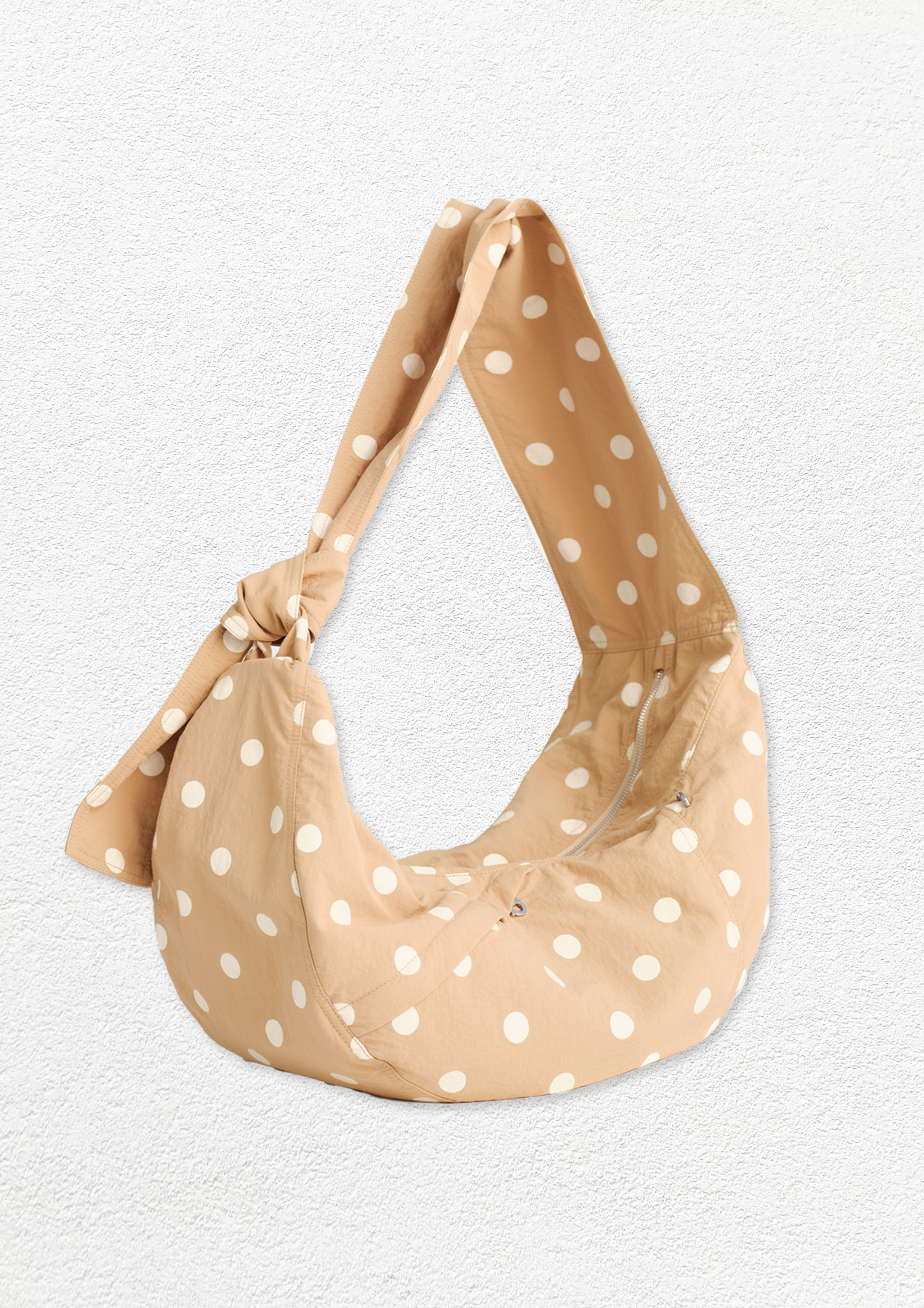 Polka dots large dumpling bag - tan